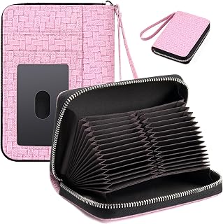 RFID Credit Card Holder Wallets for Women Large Storage Space Accordion Zipper Card Case Holder,Leather Organizer Case with Lanyard