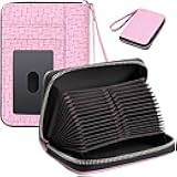 EcoVision RFID Credit Card Holder Wallets for Women Large Storage Space Accordion Zipper Card Case Holder,Leather Organizer Case with Lanyard