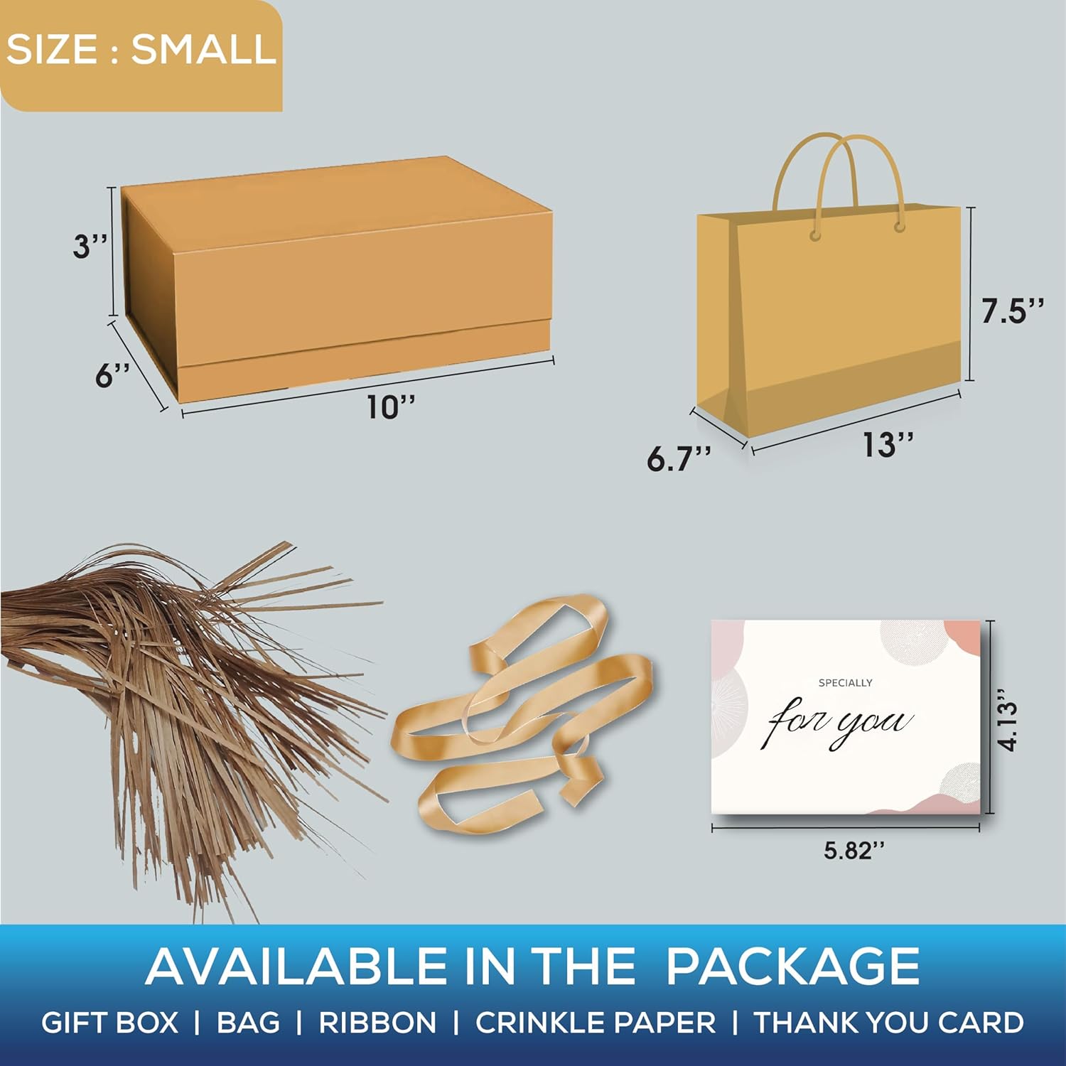 EPP Magnetic Gift Box Set with Lid - 10x6x3 Inches Birthday Gift Boxes for Presents - Bridesmaid Proposal Box Set Includes 1 Gift Box, 1 Gift Bag, 1 Ribbon, 2 Crinkle Paper Bundles & 1 Gift Card