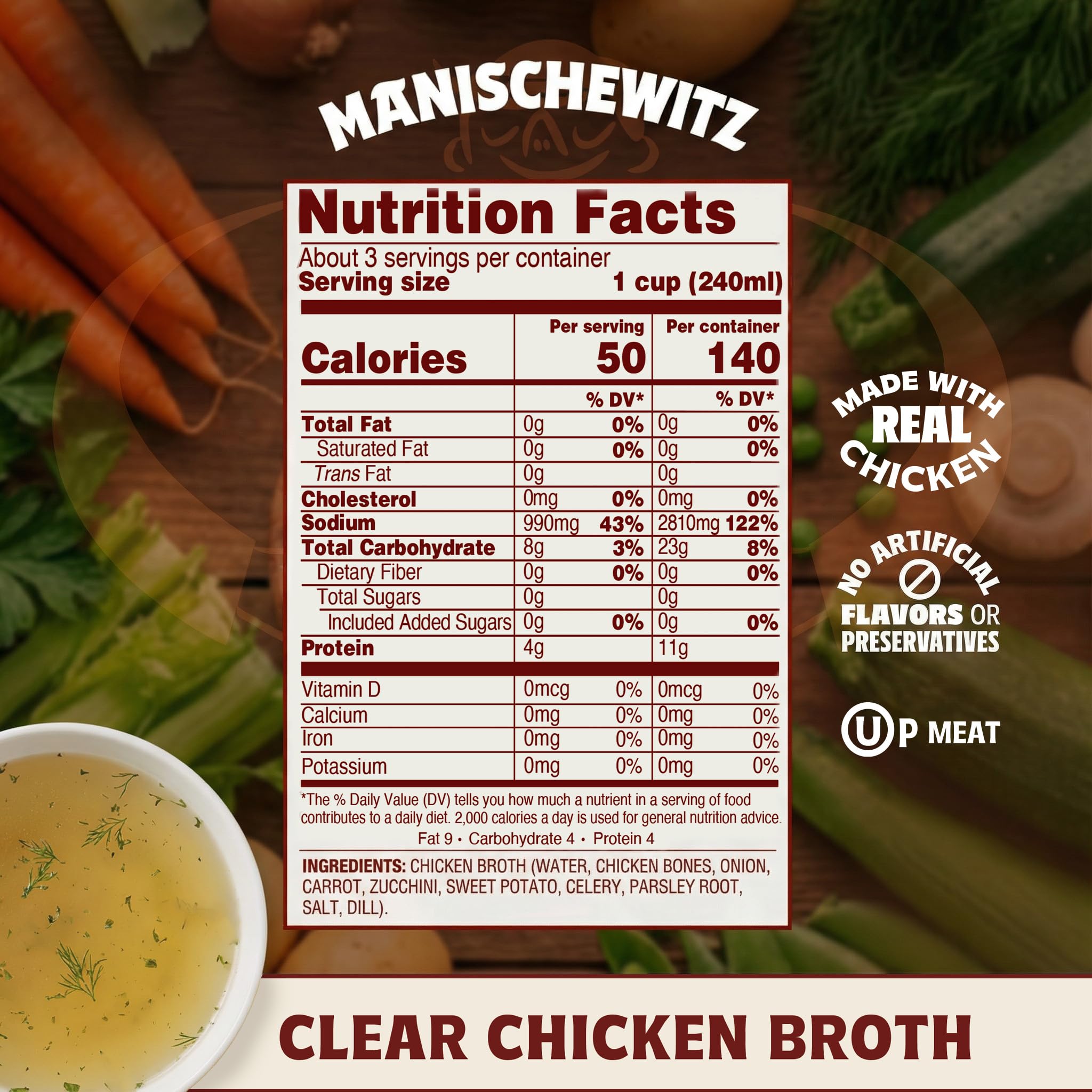 Manischewitz Clear Chicken Broth, 24 oz (2 Pack) | Authentic Homemade Taste Chicken Stock | NO Artificial Flavors, Preservatives | Premium Soup Base | Ready to Serve