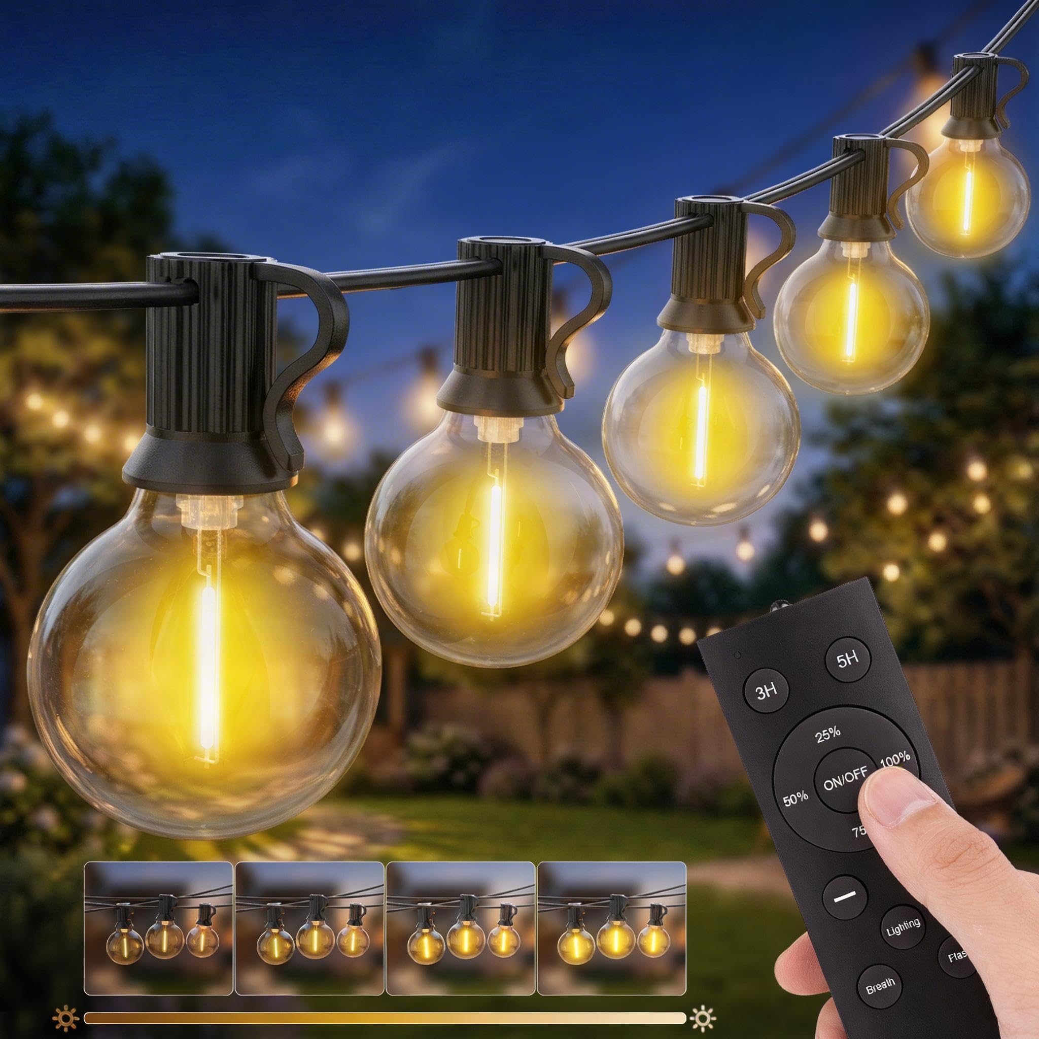 Lichterkette Außen Outdoor Storm LED - 45M G40 LED Lichterkette Outdoor 45+2 Glühbirnen IP44 Wasserdicht 8 Modi Warmweiß Lichterkette Gartendeko Aussen für Party Hochzeit Balkon Terrasse Pavillon