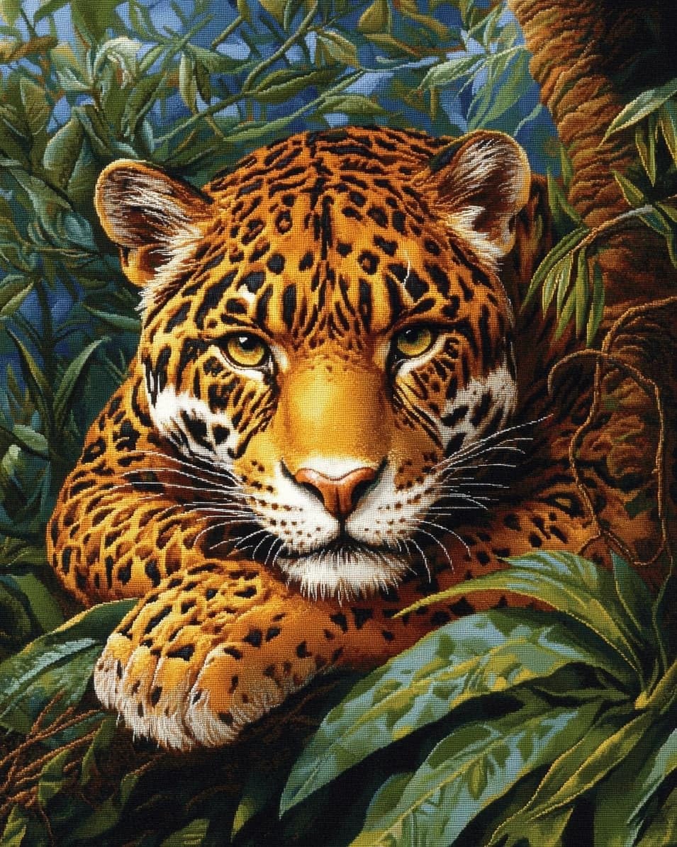 WallustrioaW Embroidery Kit for Beginners,Leopard Animals,Cross Stitch Kit with Pattern and Instructions,11CT Hand Crafts Embroidery for Adults,40x50cm