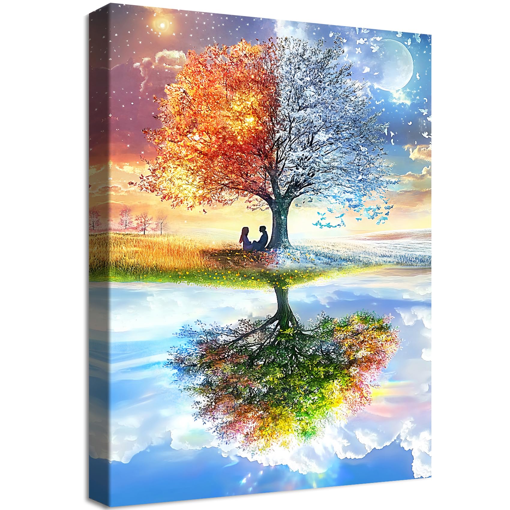 Baum des Lebens Leinwand Bilder Mit Rahmen Blauer Himmel und weiße Wolken Bild Wandbilder Wandkunst Kunstdruck auf Leinwand Malerei Wohnzimmer Korridor Schlafzimmer Badezimmer Wanddekor 40x60cm