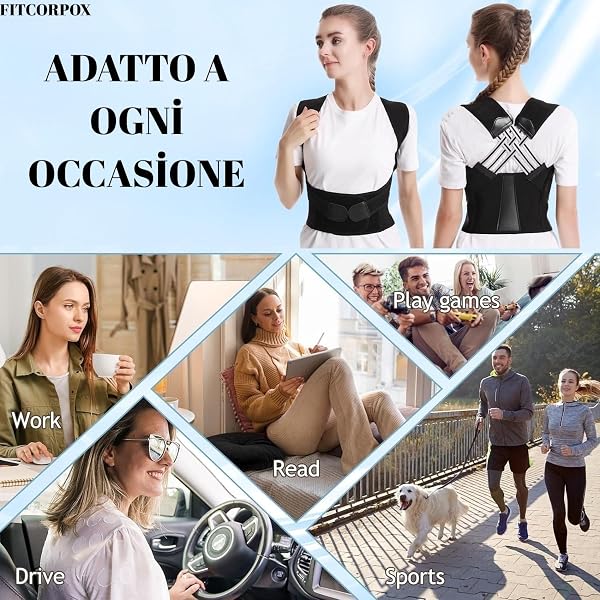 FITCORPOX Busto Correttore posturale uomo donna,Fascia posturale spalle e schiena,Raddrizza schiena e spalle, Supporto per la schiena, Bustino schiena postura ,regolabile offre sollievo da (S) - 3