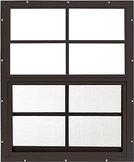 Shed Windows 18x23 (1-Pack) | Sliding Windows with Tempered Glass & Screens | Flush Mount, Brown Aluminum Frames for Sheds, Chicken Coops & Playhouses