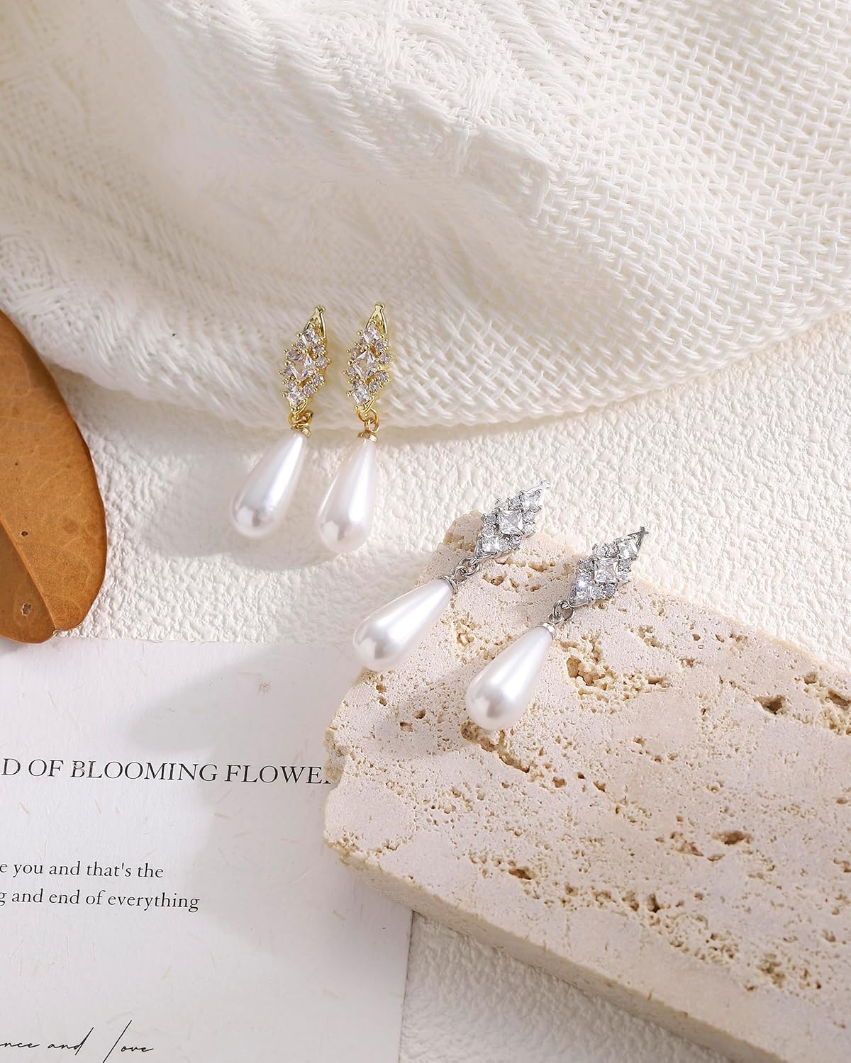 Pearl Earrings for Women, 14k Gold Plated Trendy Diamond Pearl Drop Earrings Bridal Shower Gifts Wedding jewelry for Women - Image 5