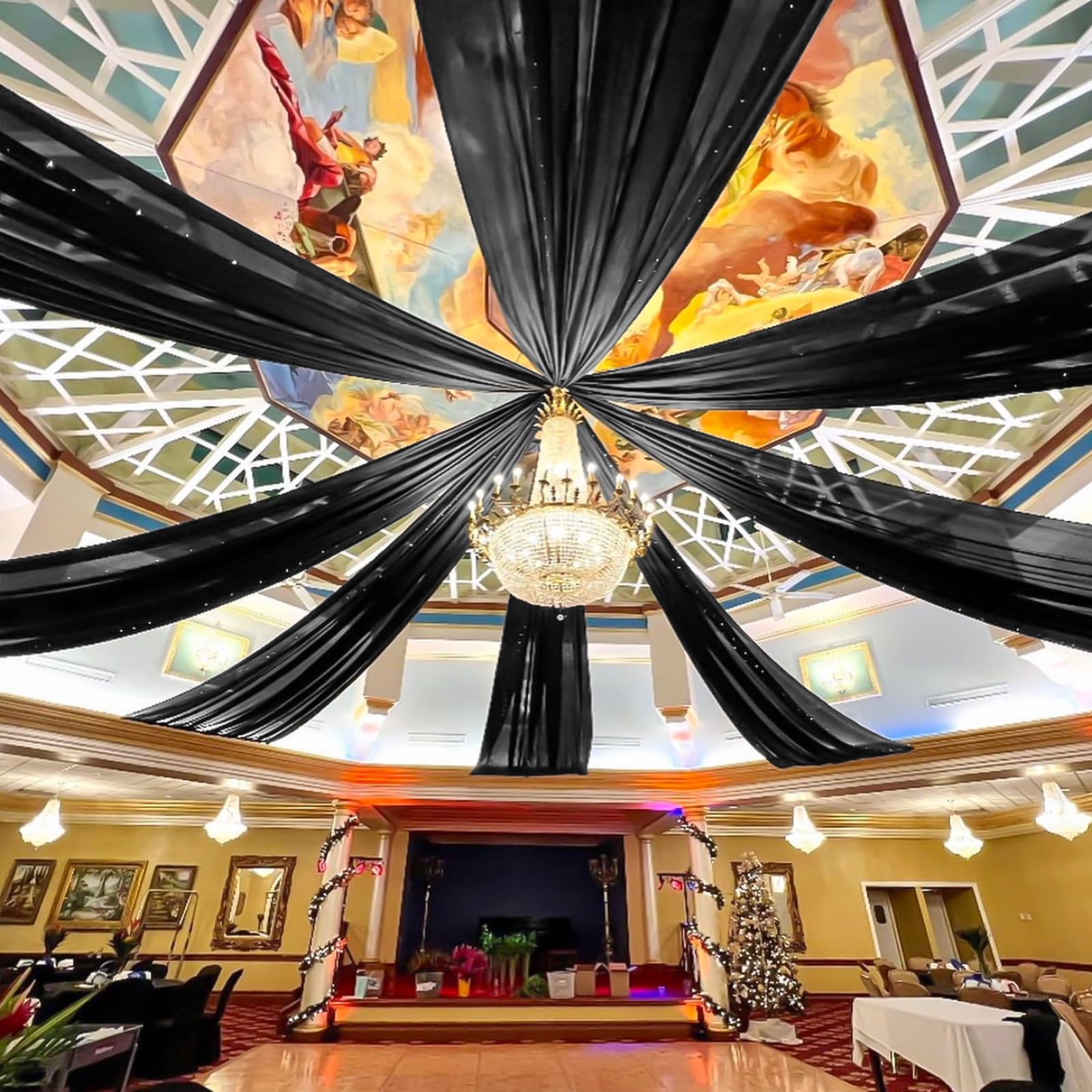 Showgeous Black Ceiling Drapes 6 Panels 5ftx40ft Wedding Ceiling Drapes Wedding Arch Draping Fabric Cheesecloth Curtain for Party Ceremony Stage Event