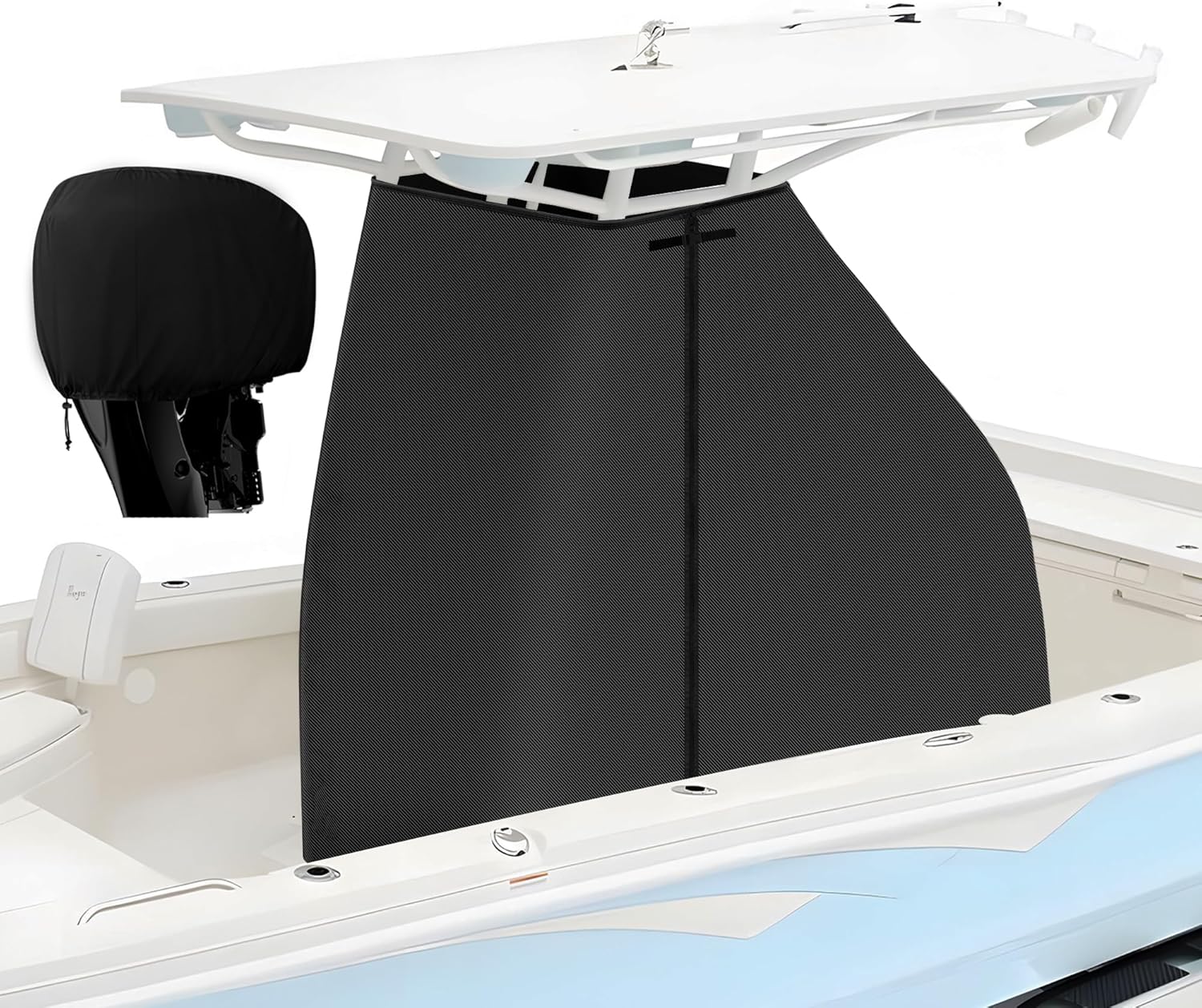 T-Top Center Console Boat Cover, Heavy Duty 600D Waterproof T Top Console Cover with Motor Cover, UV Resistant Polyester T-Top Boat Cover, Black(60" L x 48" W x 66" H) S:60" L x 48" W x 66" H Black