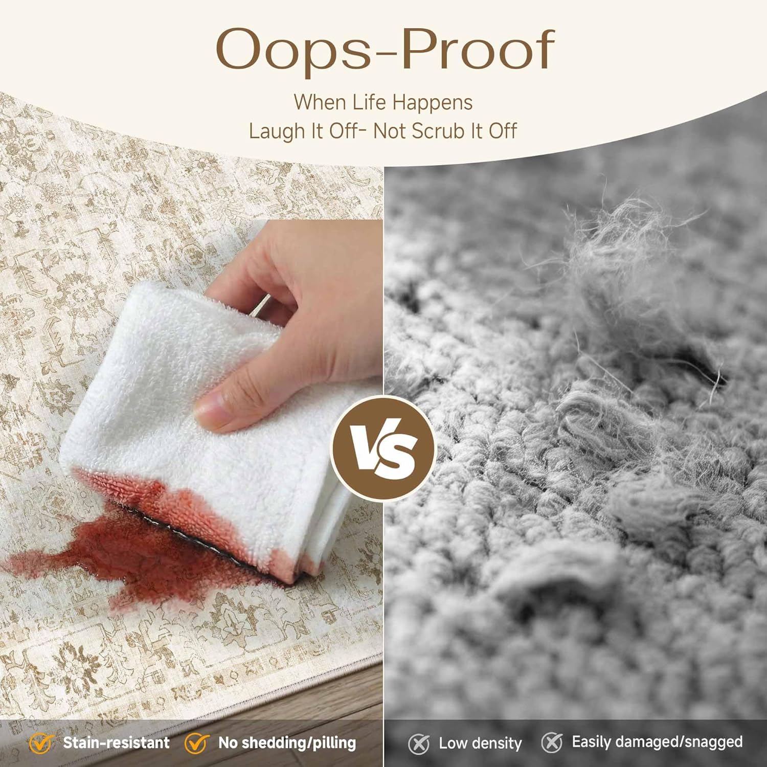 5x7 Beige Washable Neutral Area Rug for Living Room Soft Floral Non Slip Large Rug Modern Low Pile Stain Resistance Indoor Carpet Bedroom Office Playroom Dining Laundry Room Kitchen
