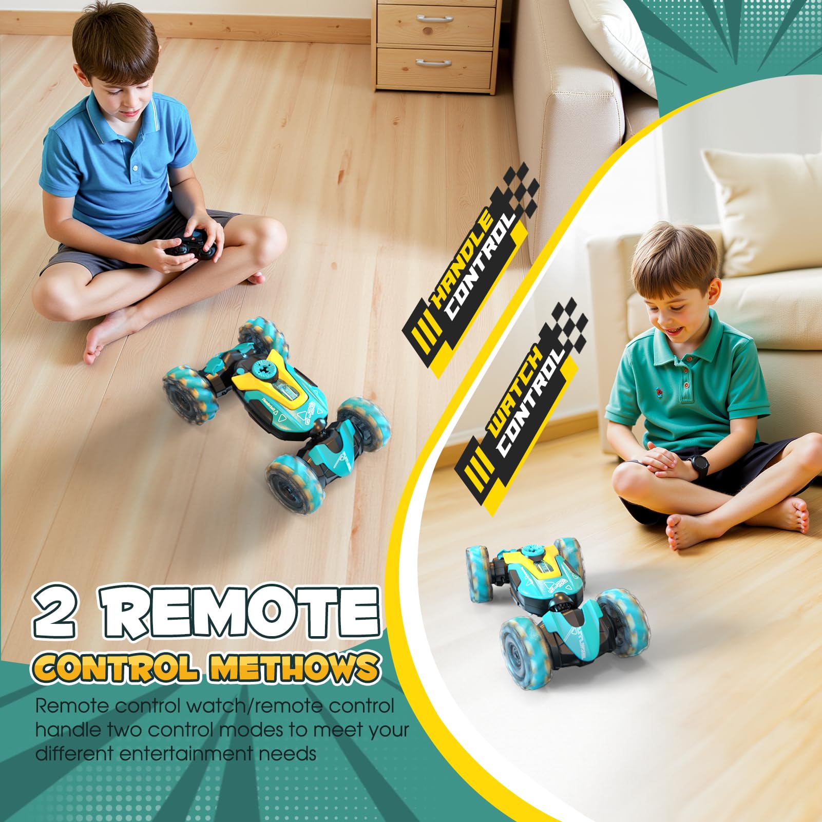 Auto telecomandata, 2,4 GHz, girevole a 360°, 4 WD, controllata a mano, auto RC con telecomando, giocattolo per auto per bambini, musica a LED dai 4 ai 10 anni, regalo di compleanno per ragazze e