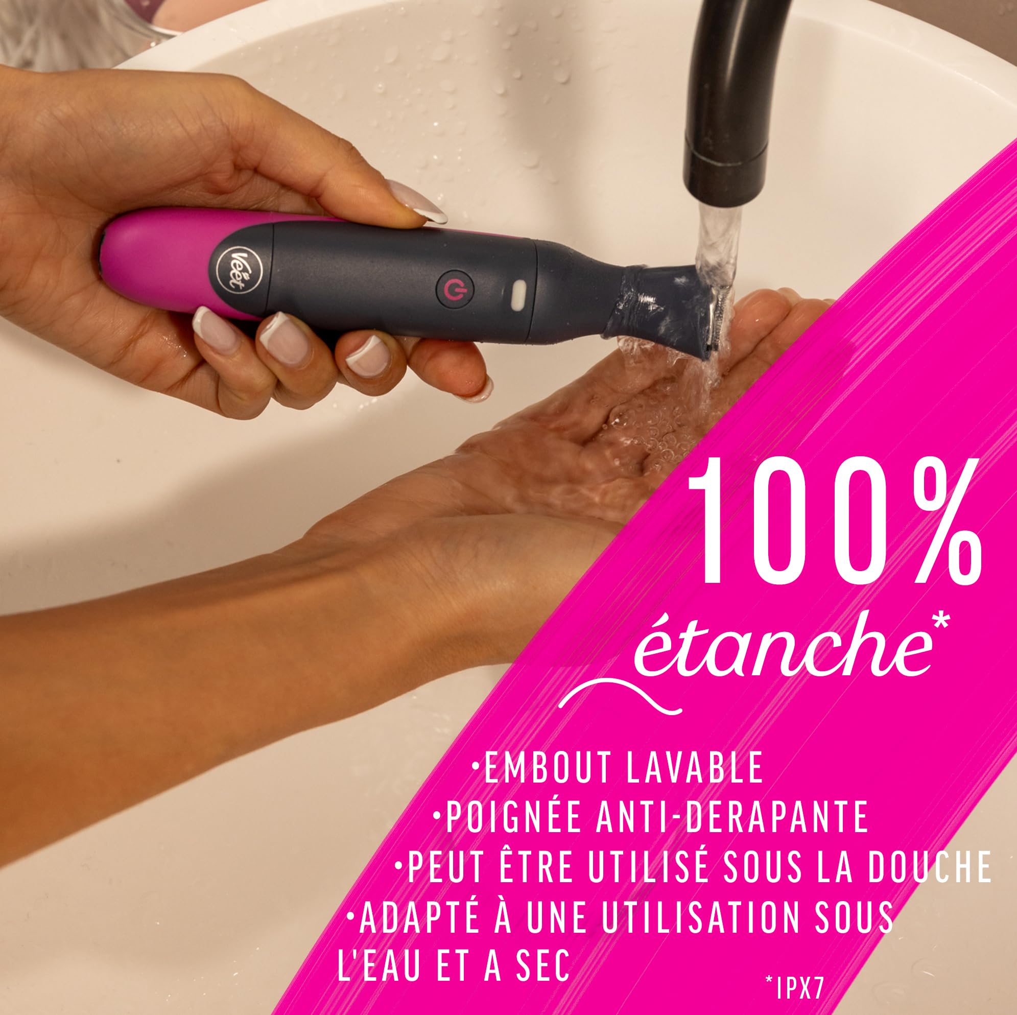 Veet Expert Tondeuse Femme Tout-En-Un – Rasoir électrique Multi-Usage pour Maillot, Visage et Sourcils – Chargeur USB – 100% étanche (IP67)