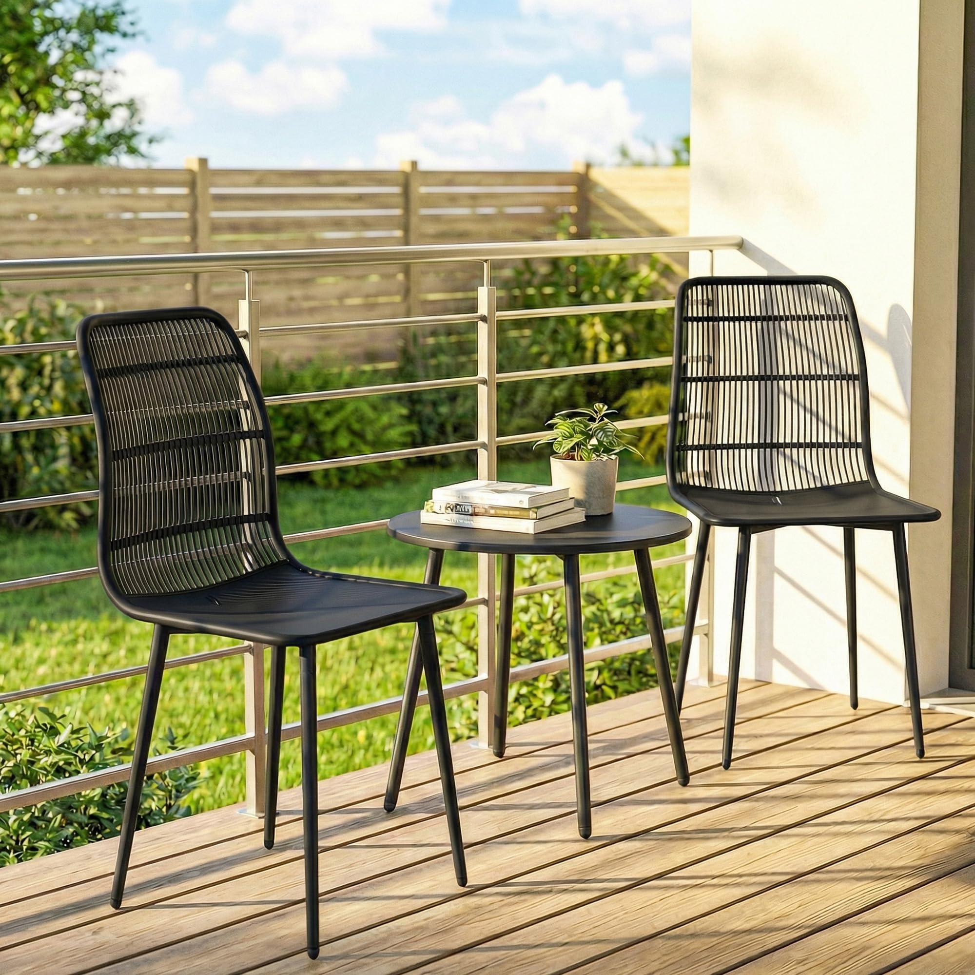 Outsunny Juego de 4 sillas de jardín de polipropileno con respaldo ergonómico, sillas para comedor de exterior de metal, para patio, balcón, terraza, exterior, 46 x 51 x 84,5 cm, negro