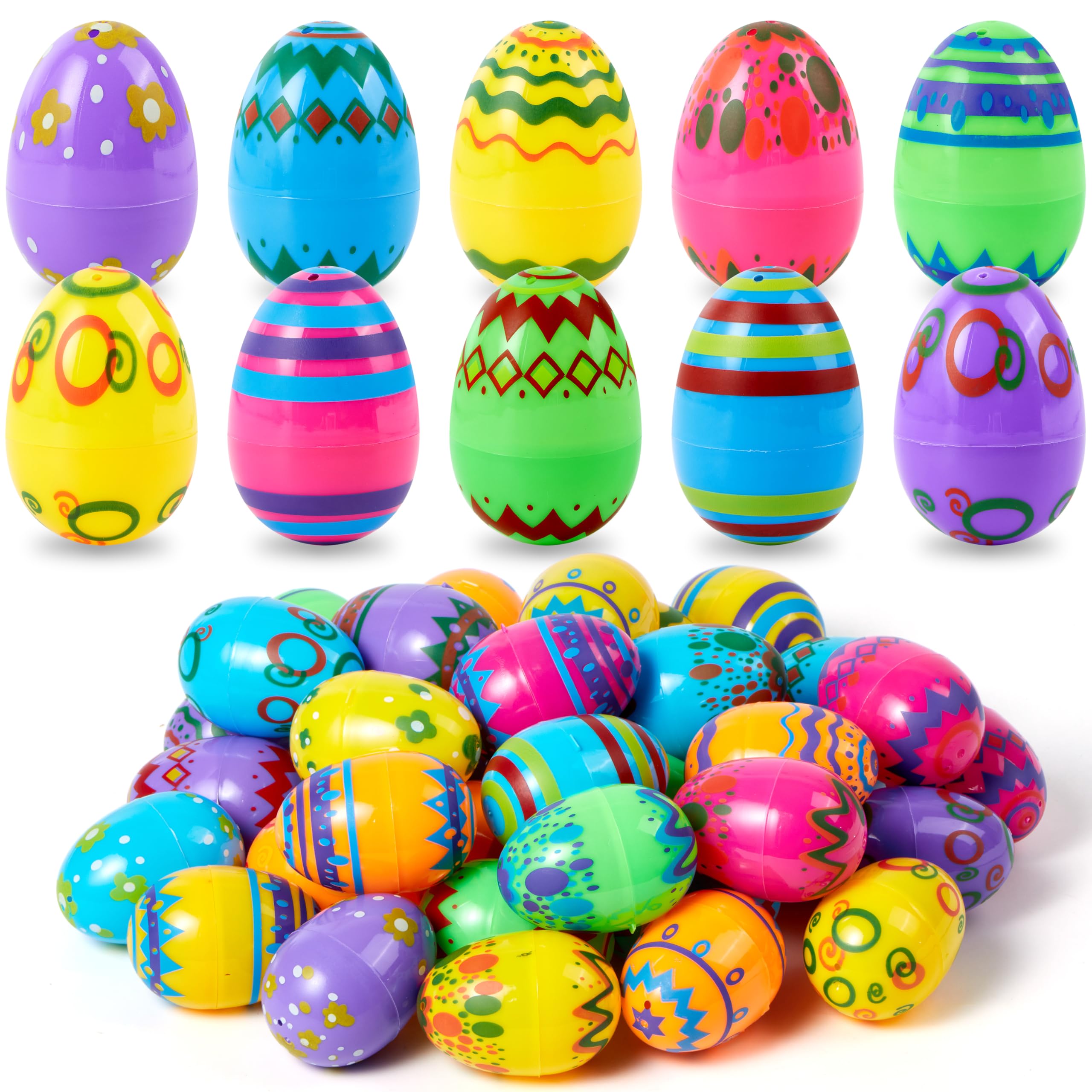 JOYIN 36PCS 2.3" Printed Easter Eggs, Empty Easter Eggs Fillable, Colorful Plastic Eggs Bulks for Easter Hunt, Basket Stuffers Filler, Classroom Prize Supplies