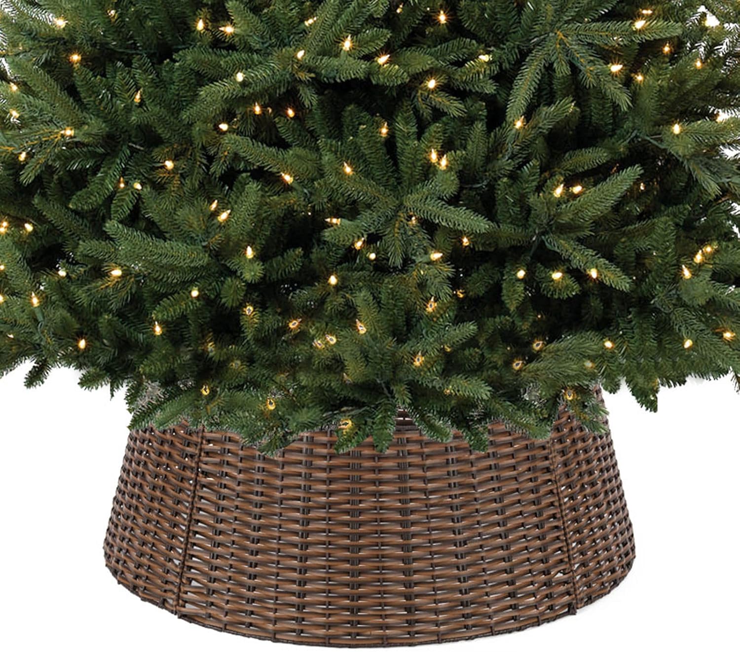 christmas tree collar, 23’’ d handmade artificial rattan wicker christmas stand tree collar basket base cover for holiday decoration round brown