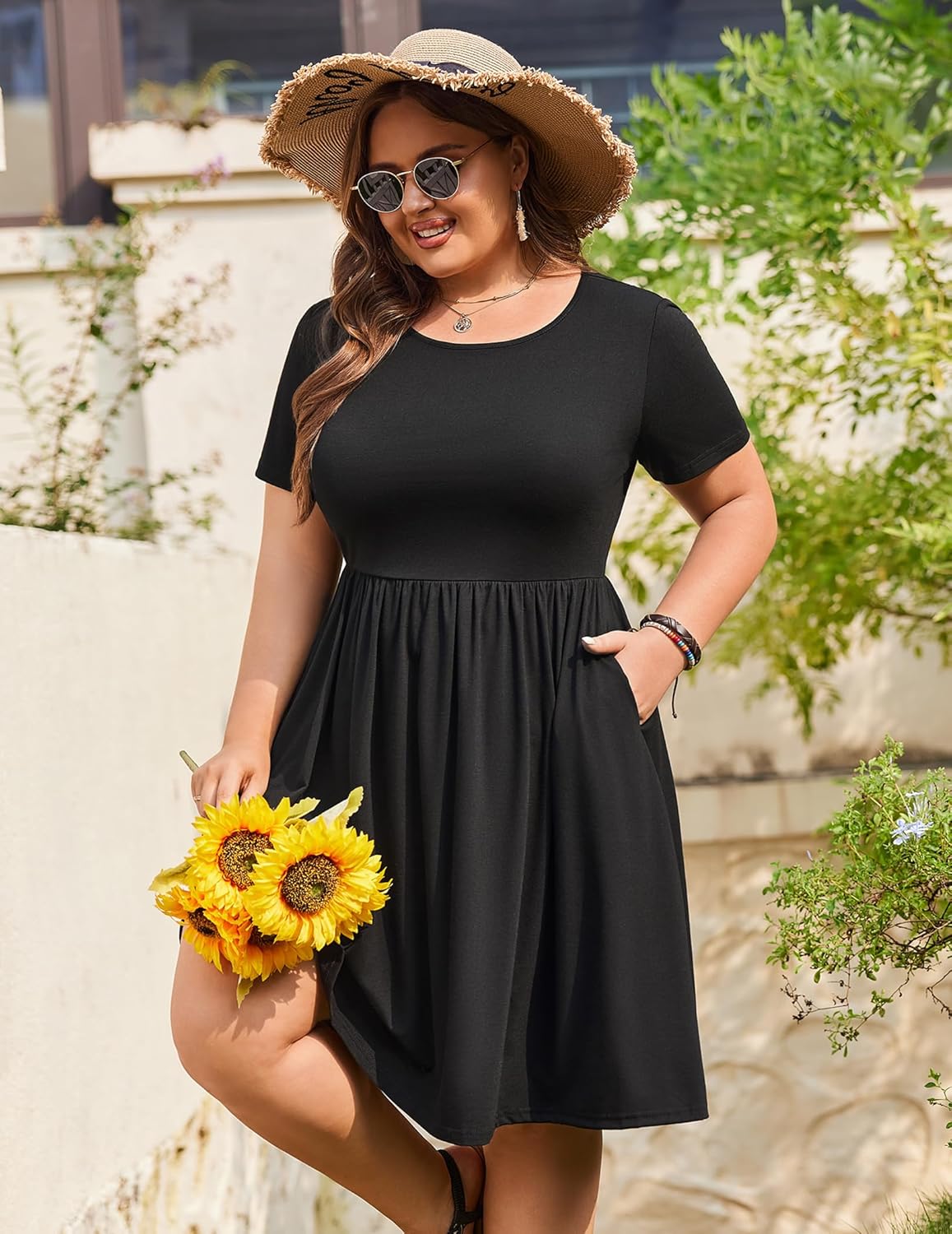 IN'VOLAND Womens Plus Size Summer Dress Short Sleeve Casual Mini Dresses Empire Waist T-Shirt Dress with Pockets - Image 3