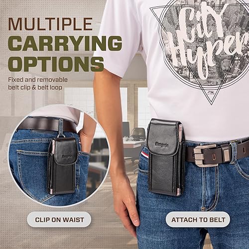 Miniatura 6 de Hengwin Funda de cuero genuino para teléfono celular para iPhone 16 Pro Max 15 Pro Max 14 Pro Max 13 Pro Max Samsung Galaxy A15 S25 Edge S24+ S23+