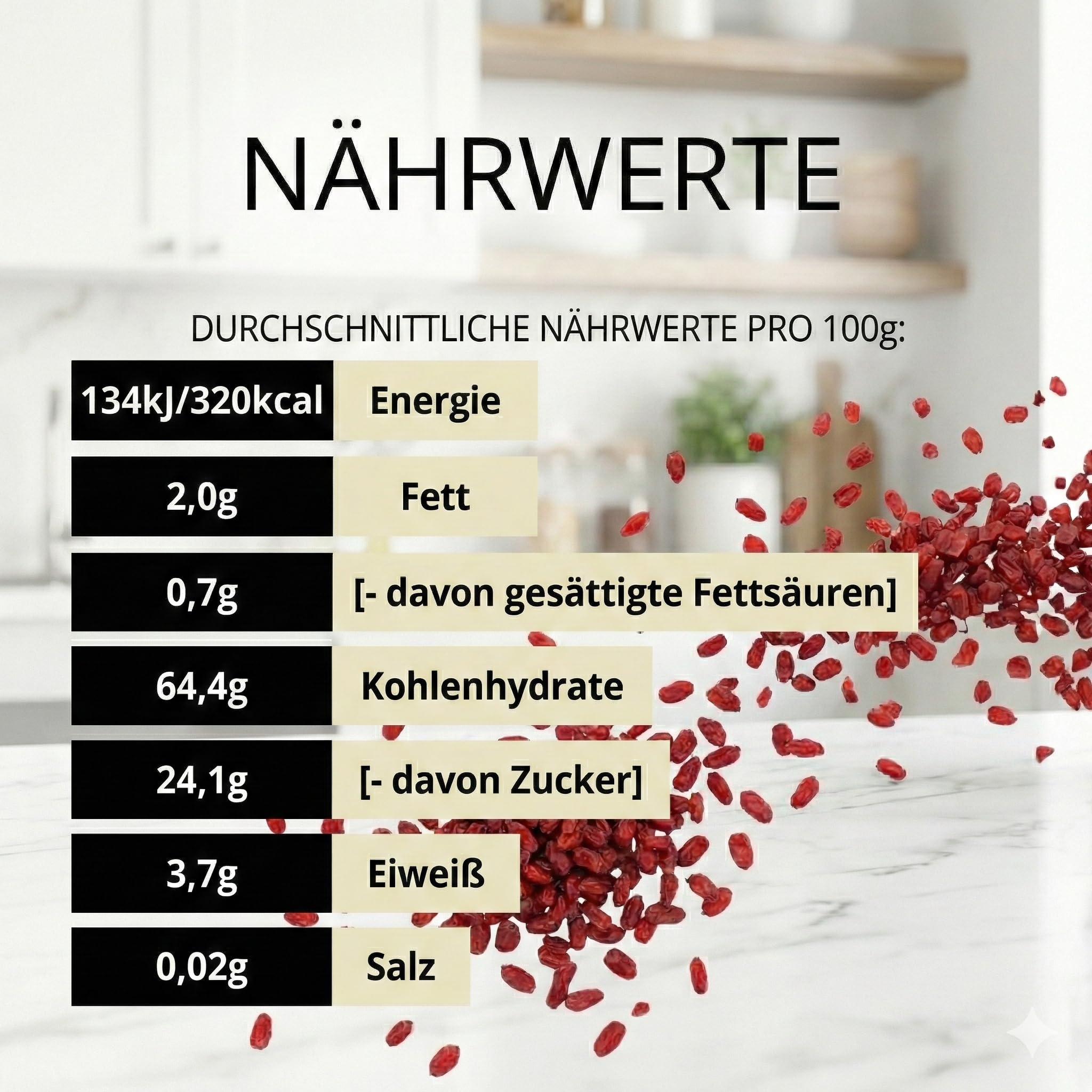 SIVIFOOD Épine-vinette 1kg - Baies de Berbéris séchées naturelles – Qualité premium – Sans sucre ajouté – Super-aliment idéal pour muesli, boulangerie, cuisine orientale, vegan 1000g