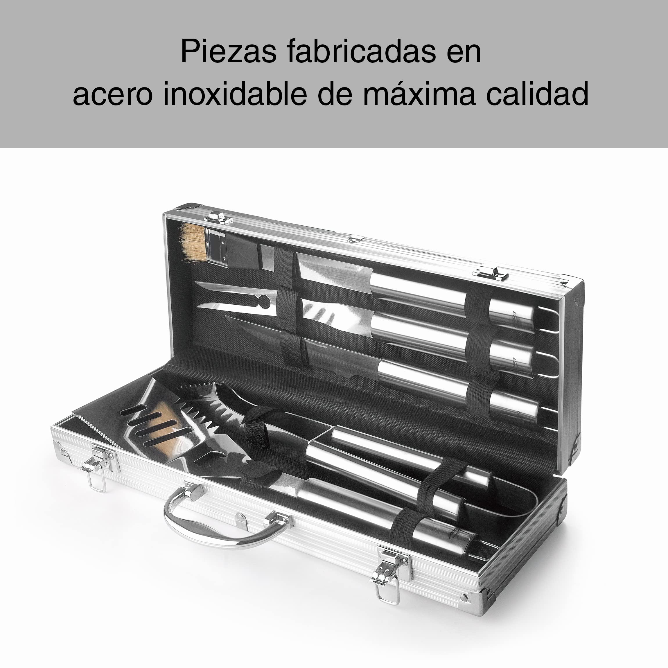 Lacor 60260 - Custodia per utensili barbecue, interno foderato, contiene 5 | Utensile professionale duraturo; progettato per prestazioni ottimali e una pulizia rapida in lavastoviglie