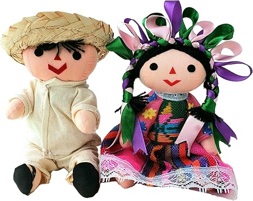 Alkimia Inc Muñecas de pareja de trapos tradicionales mexicanas hechas a mano - 7 pulgadas - Rosa y blanco