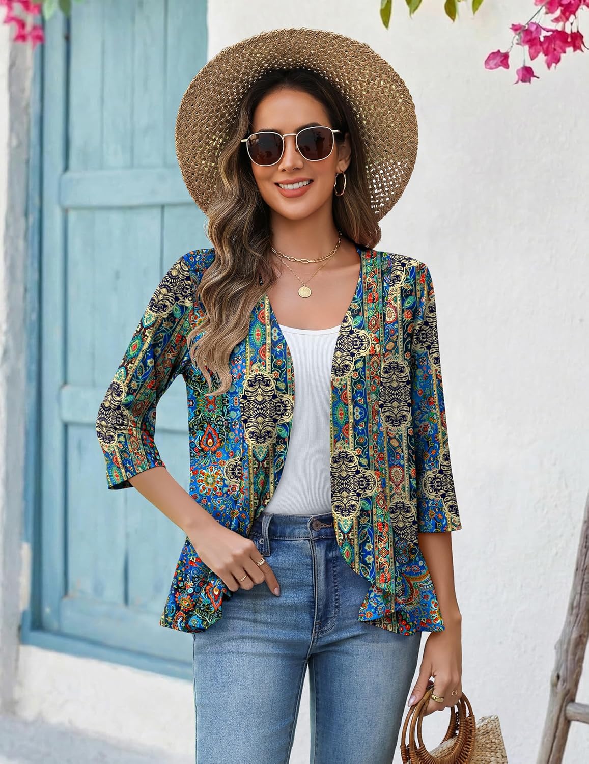 Zeagoo Women's 2026 Summer 3/4 Sleeve Lightweight Cardigans Sweaters Open Front Draped Ruffles Kimono Coverups - Image 3