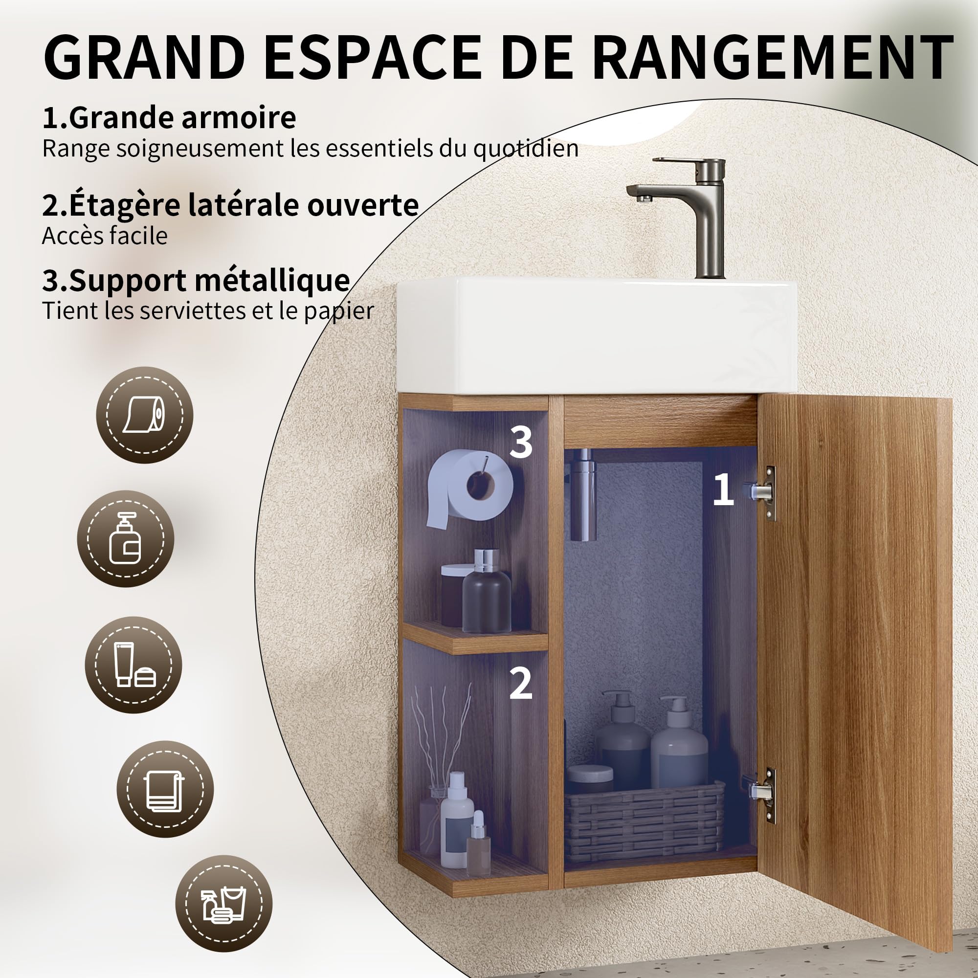 DeerValley Meuble Lave Main WC sous Vasque Suspendu - Meuble de Rangement Salle de Bain avec Lavabo, Petit Meuble Blanc pour WC