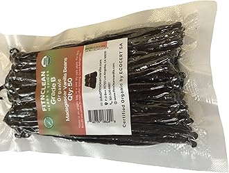 50 Madagascar Vanilla Beans Grade B|5"-7" For Extract, Cooking And Baking By Fitnclean Vanilla| Whole NON-GMO Bourbon Pods 50 Count (Pack Of 1)