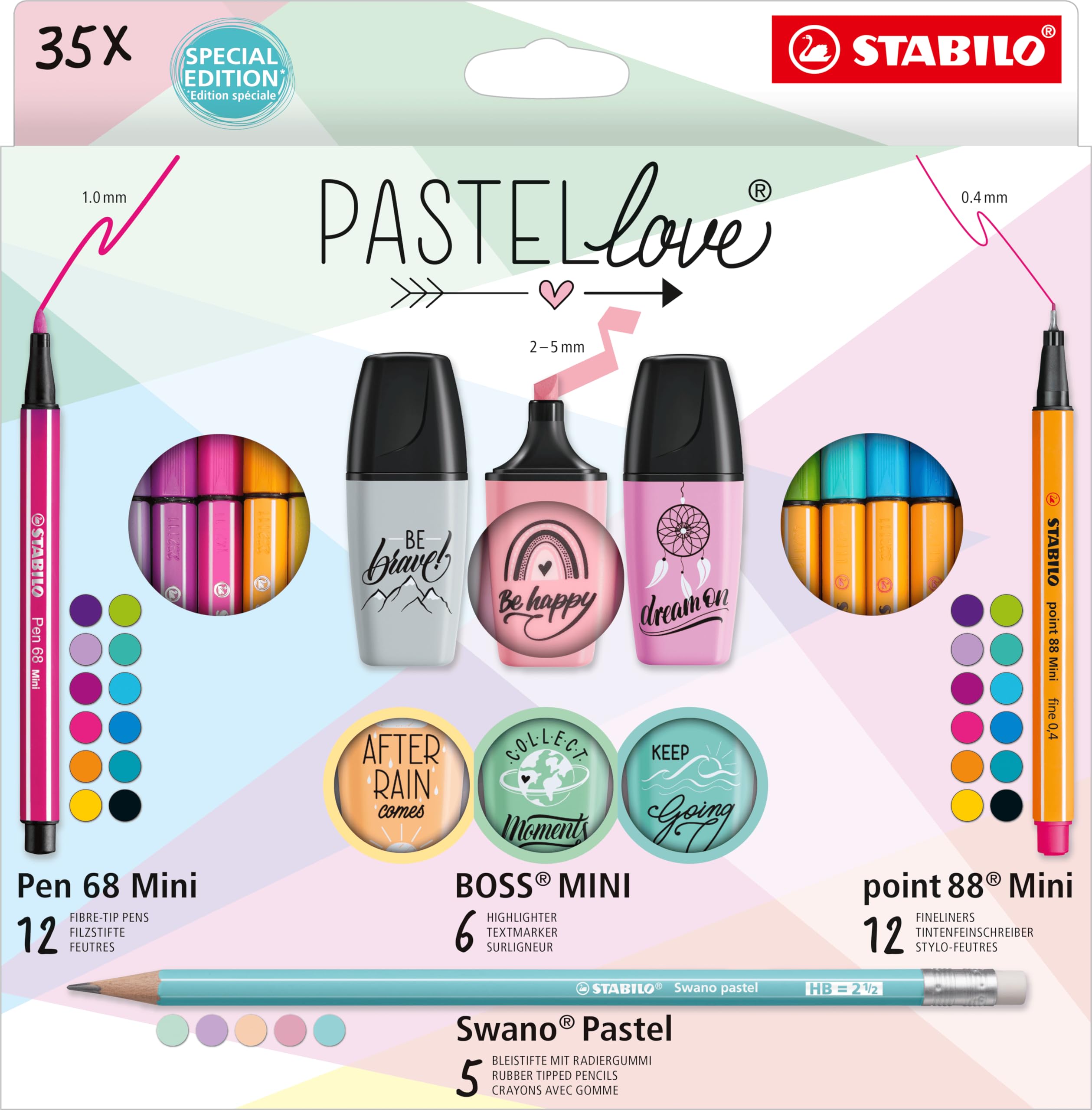 STABILO Pastellove Set 35er Pack – Fineliner, Filzstifte, Textmarker & Bleistifte
