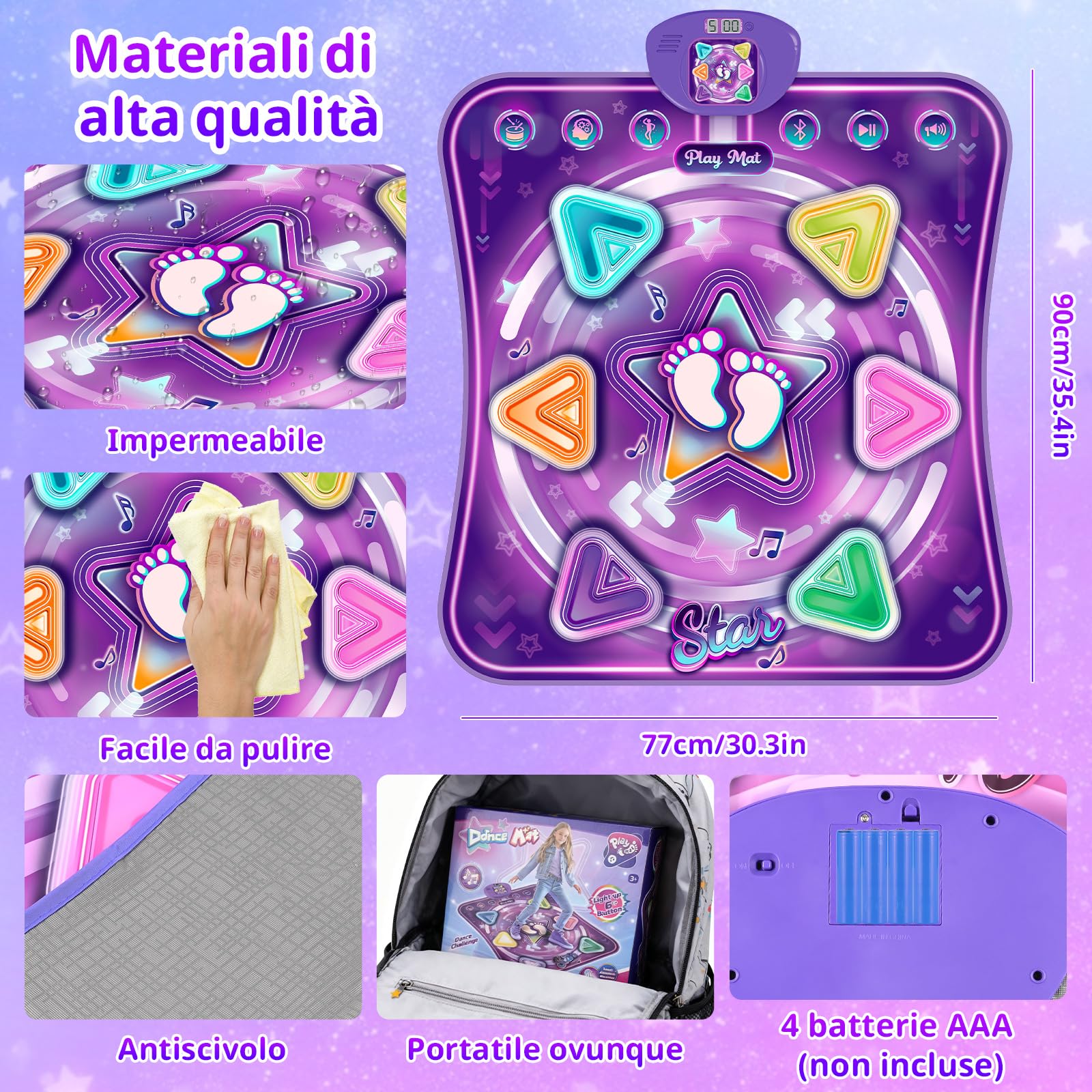 ZWOOS Tappeto Ballo Bambina Bluetooth con Luci e 5 modalità di Gioco, Tappetino da Ballo per Bambini 3 4 5 6 7 8 9 10 11 12+ Anni, Antiscivolo Giochi Bambina Bambino, Regalo Compleanno Natale
