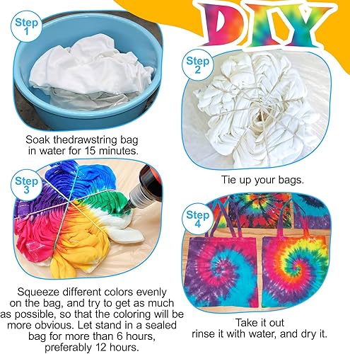 Miniatura 5 de Vodolo Bolsas blancas para teñido anudado (4 unidades), kits de teñido anudado para adultos, niños, mujeres, grupos grandes, bolsas de algodón,