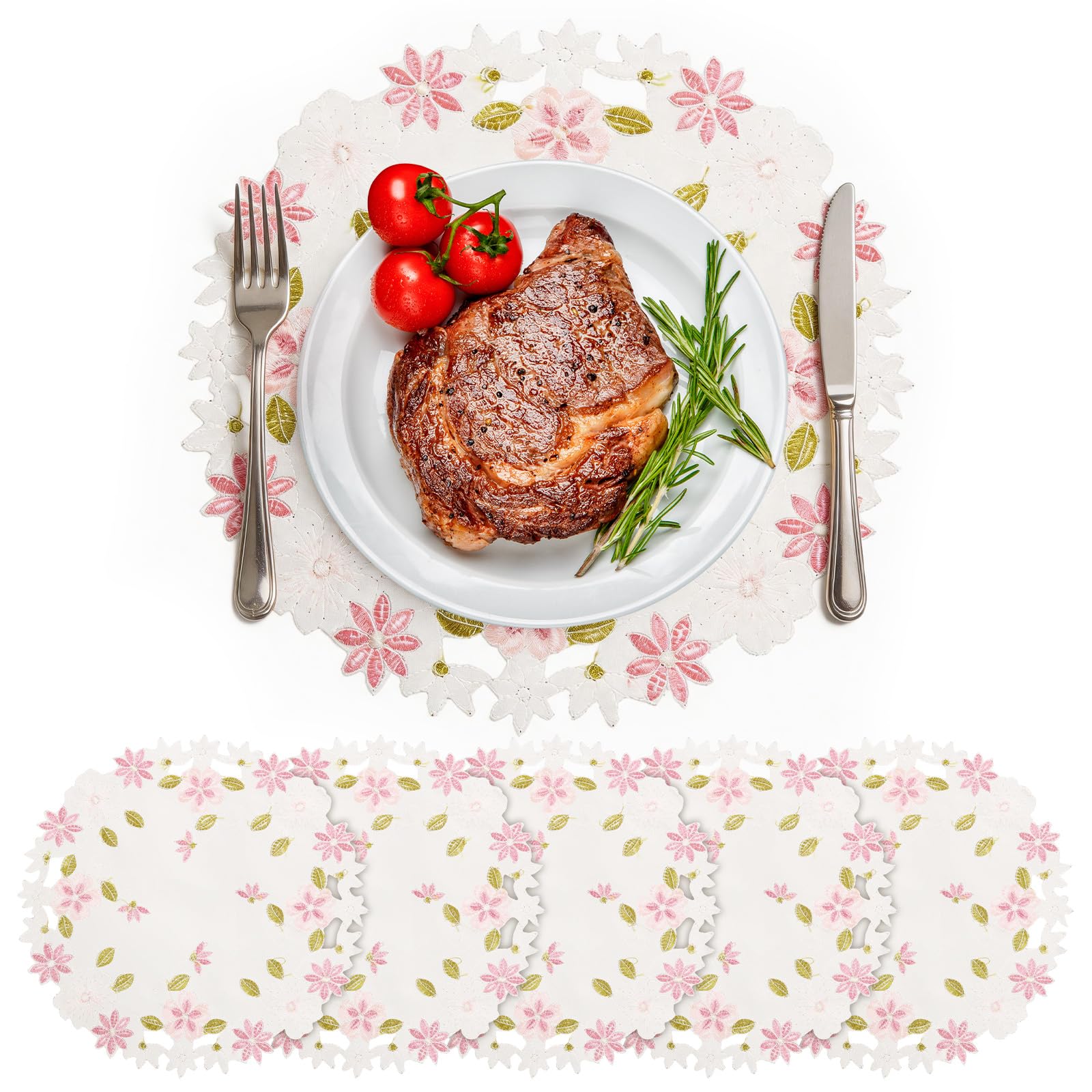 Napperons ronds brodés anti-rayures 29 cm en polyester ajouré pour protéger votre table
