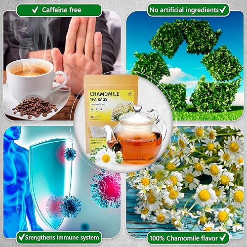 Miniatura 5 de TeaDeam - Bolsas de té de manzanilla  Té sin cafeína y para dormir  Aroma de flores de manzanilla  para aliviar el estrés  Prepara caliente o helado