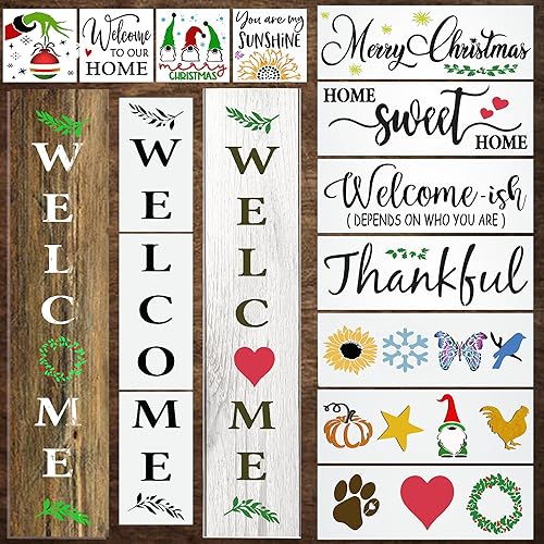 Plantillas grandes de bienvenida para pintar sobre madera, letrero de bienvenida vertical para decoración de porche delantero, plantillas para