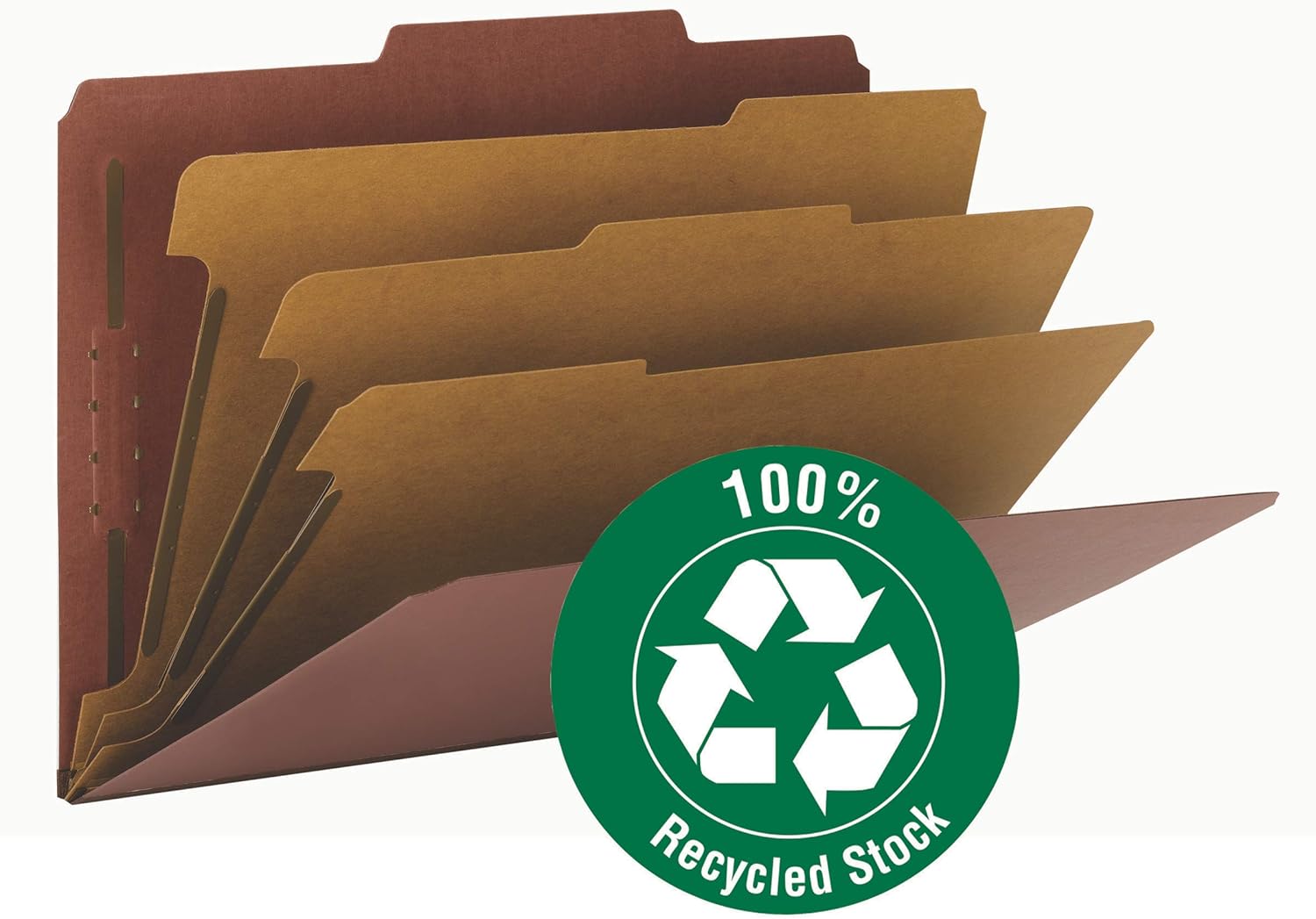 Smead 100% Recycled Pressboard Classification File Folder, 3 Dividers, 3" Expansion, Legal Size, Red, 10 per Box (19099)