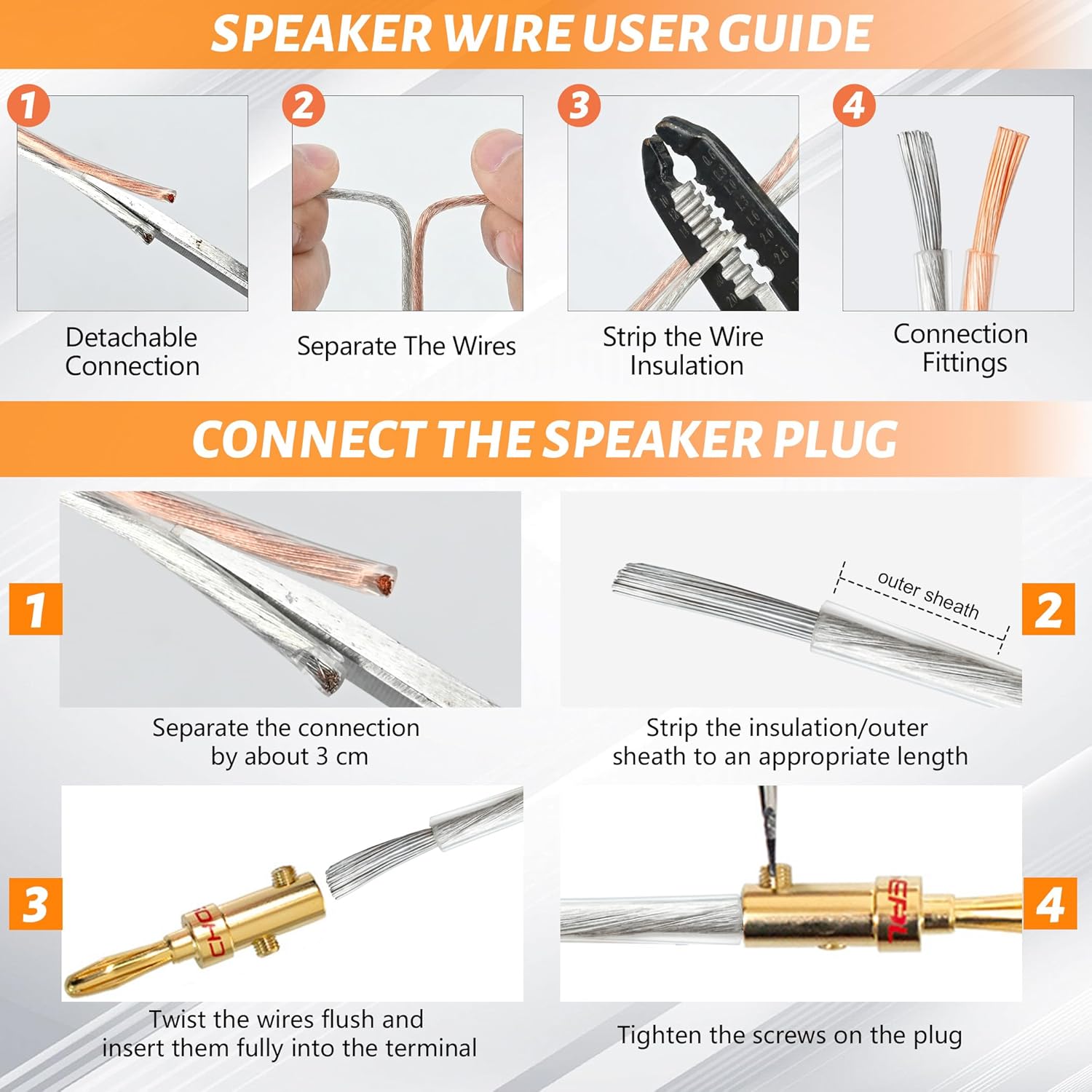 LUCKY TL 16 AWG Gold and Silver Speaker Wire Cable, Oxygen-Free Copper, 100ft Spool for Home Theater and Car Audio - Image 6