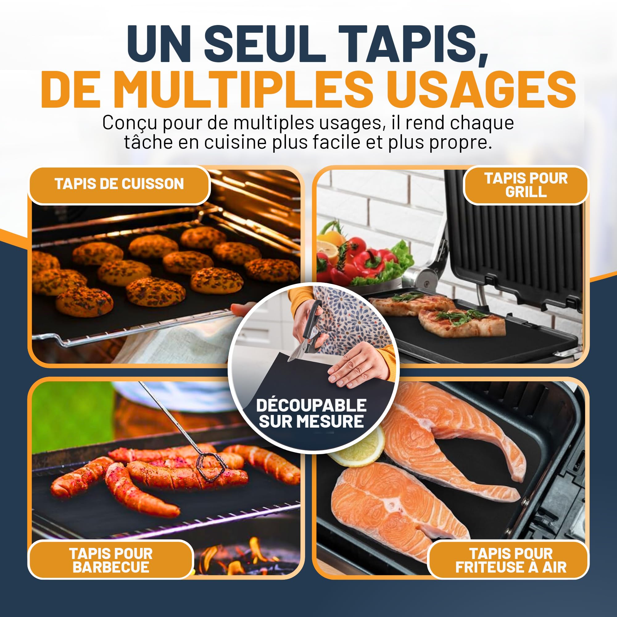 Linda’s Essentials Feuille Protection Four Cuisson (Lot de 2) Tapis de Cuisson Reutilisable (32x50cm) Feuille de Cuisson Antiadhésive pour Fond de Four - Protection Four et Plaques de Cuisson (Noir)