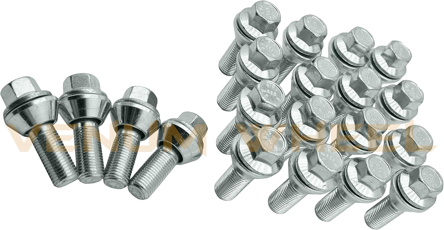 20 Pc Zinc PCD Variation Alloy Wheel Lug Bolts 27mm Shank 12x1.5 Thread Pitch 2mm Spacing On Bolt Pattern Wheel Bolts