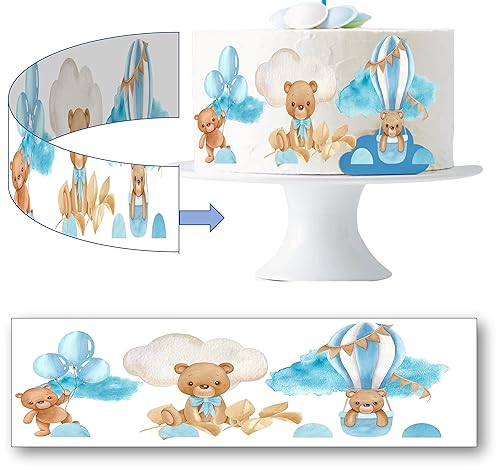 Teddy Bear - Borde comestible para tartas, tiras de envoltura de tartas para baby shower, imagen comestible para decoración de pastel de Baby BEAR,