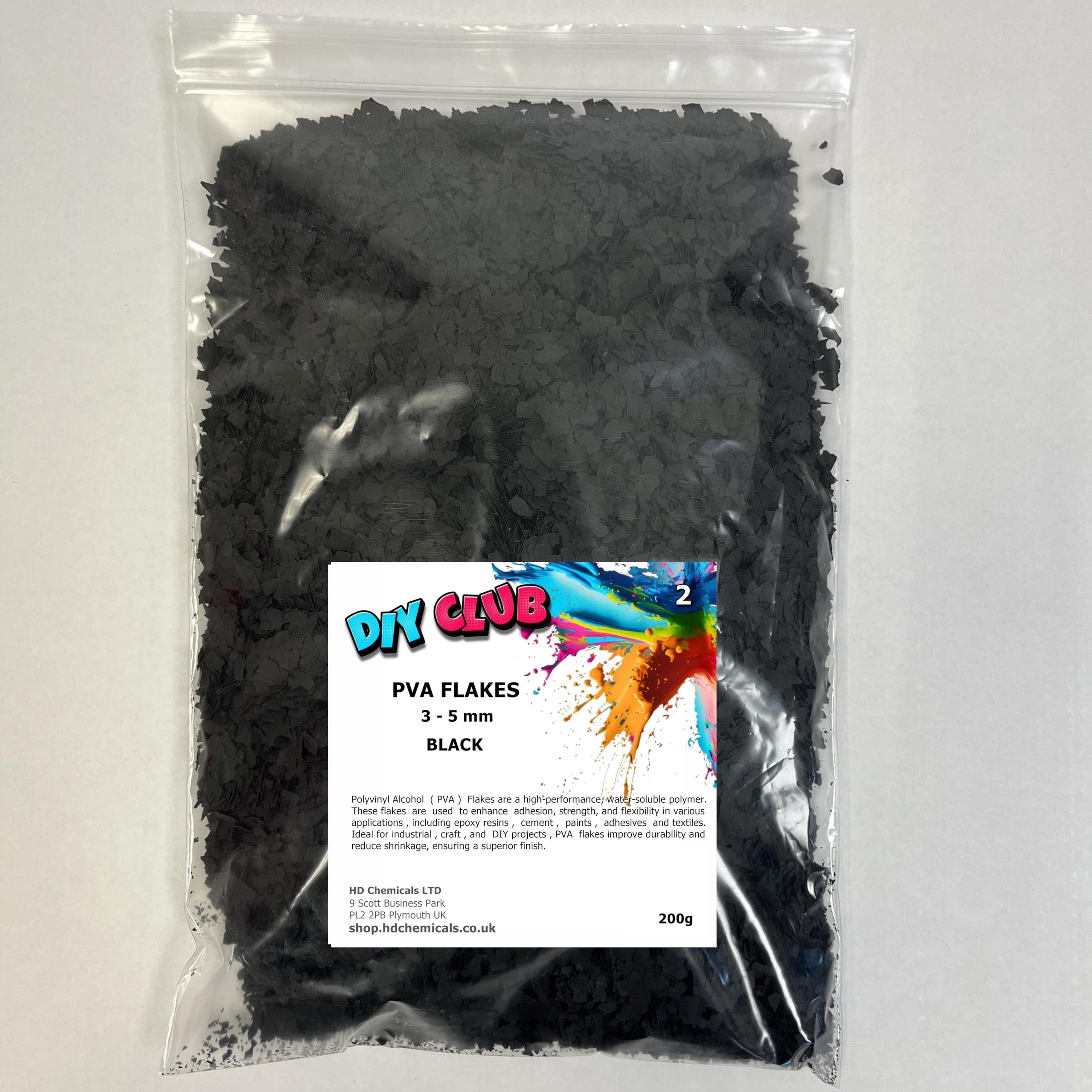 Epoxy Resin PVA CHIPS FLAKES 3-5mm Garage Floor, Decorative Coating, Art and Crafts (BLACK, 200)