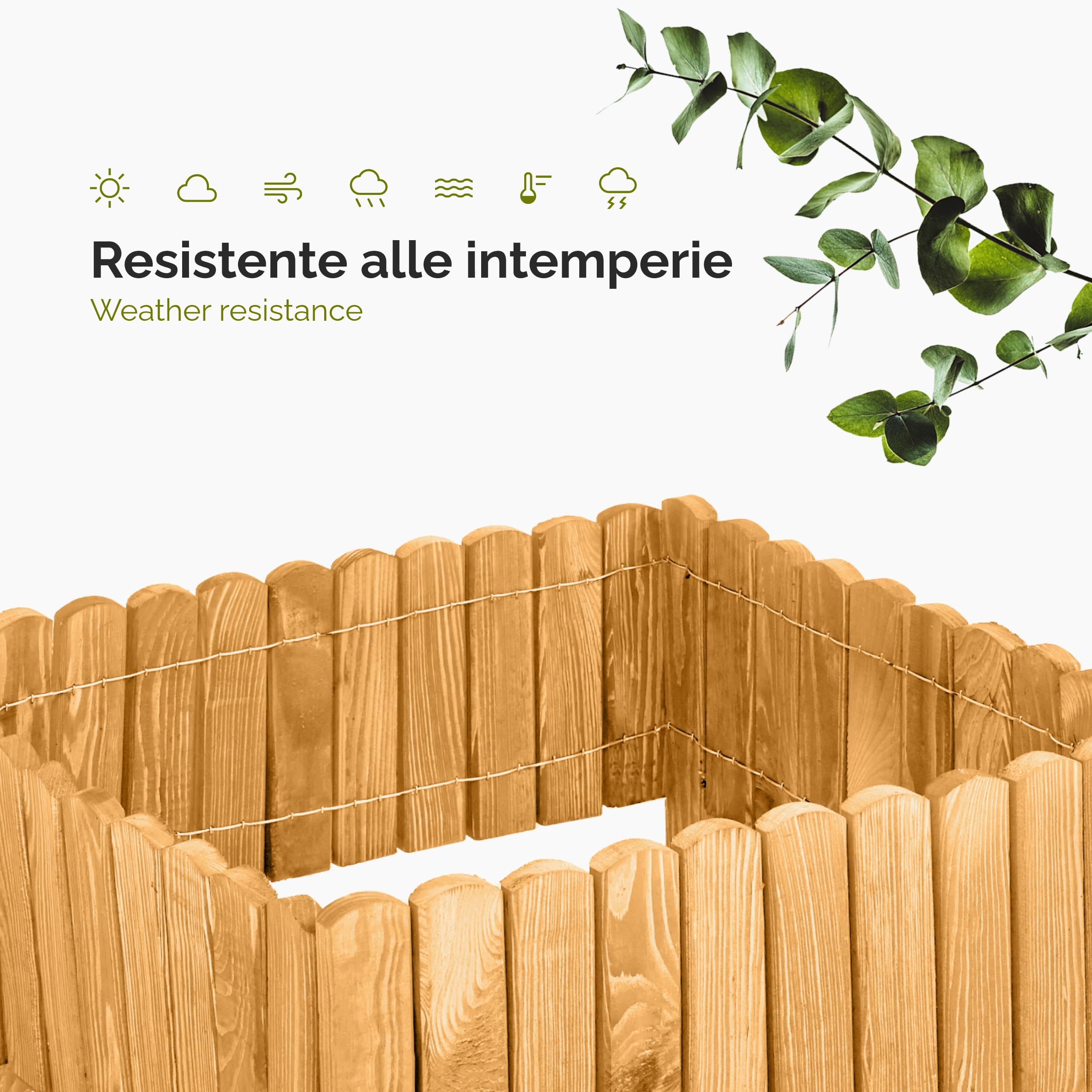 Garronda bordatura giardino bordura per aiuola staccionata in legno per giardino cordolo per aiuole Rollborder Recinzione Bassa Aiuola Lunghezza: 200 cm GD-0110 (Marrone chiaro, Altezza: 40 cm)