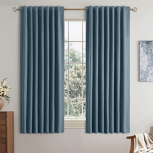 Miniatura 12 de EMEMA - Cortinas de lino beige opacas de 96 pulgadas de largo, juego de 2 paneles para dormitorio, sala de estar, con aislamiento térmico, 100%