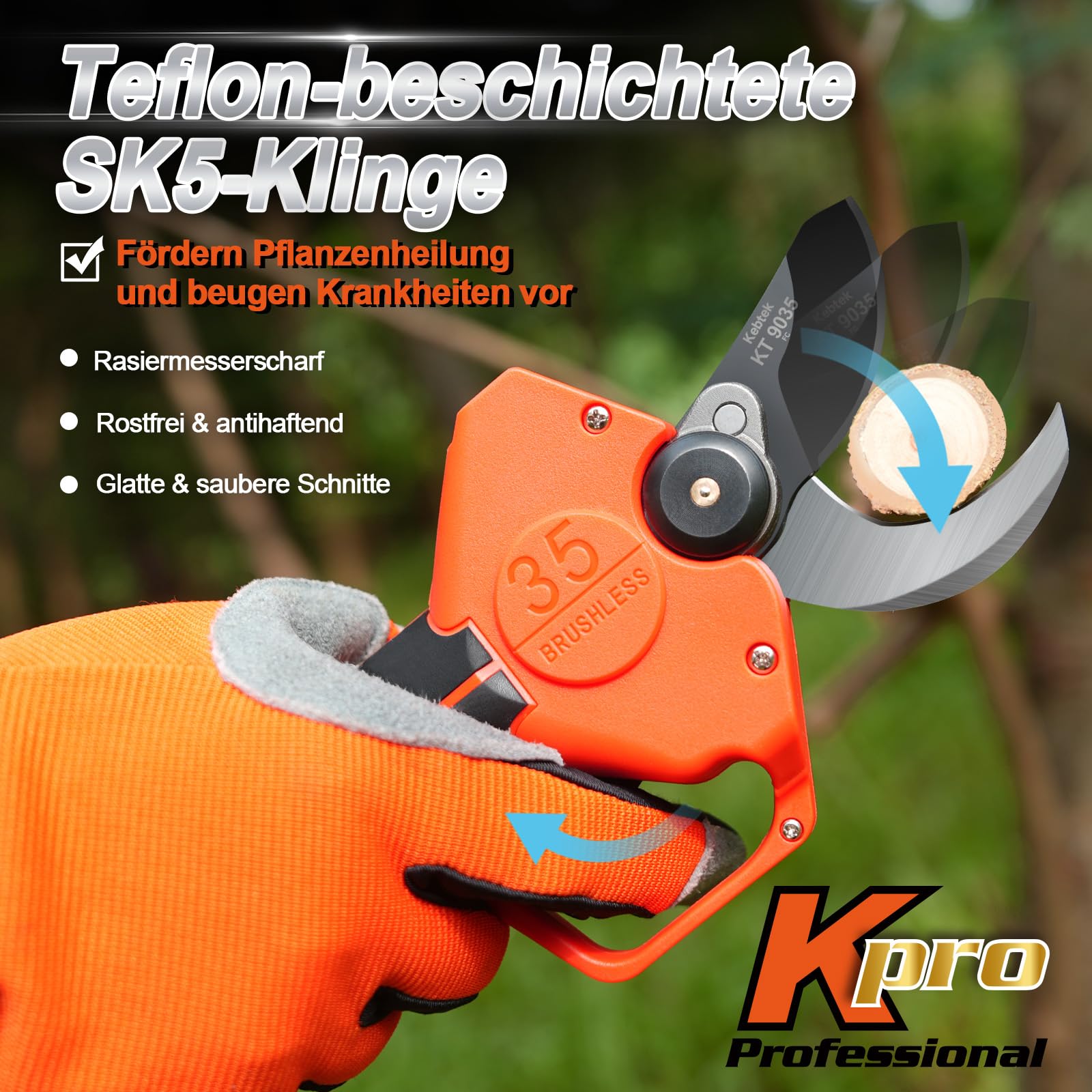 Akku-Astschere 35mm, 21V 4000mAh Akku, kompatibel mit Verlängerungsstiel | Geeignet für Obstbäume, Weinreben und intensive Gartenarbeiten, Unterstützt effizientes Schneiden im professionellen Einsatz