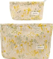 getgto 2 Pack Floral Embroidery Makeup Bags - Large & Small Travel Cosmetic Organizers for Women Teens Girls, Zippered Toiletry Pouches Gifts