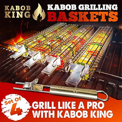 Miniatura 5 de KABOB KING - Cestas para asar Kabob - Juego de 4 con mango desmontable - Diseño mejorado - Cestas de parrilla de acero inoxidable nuevas y mejoradas