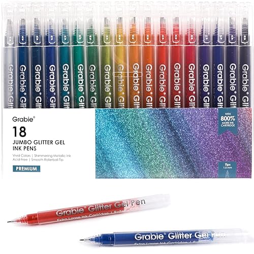 Grabie Juego de 18 bolígrafos de tinta de gel con purpurina jumbo para colorear, marcadores brillantes, bolígrafos con purpurina para adultos (bolígrafos de gel jumbo de 18 colores) - Bolígrafos de gel con purpurina jumbo de 18 colores