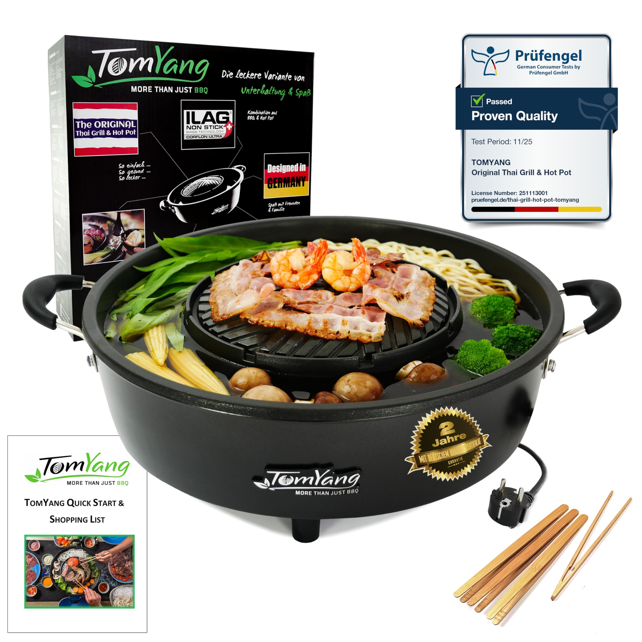 TomYang Hot Pot, barbecue thaïlandais et hot pot original, BBQ thai électrique multicuiseur, revêtement suisse, design allemand, +100 vidéos de recettes. Barbecue coréen de table, appareil raclette