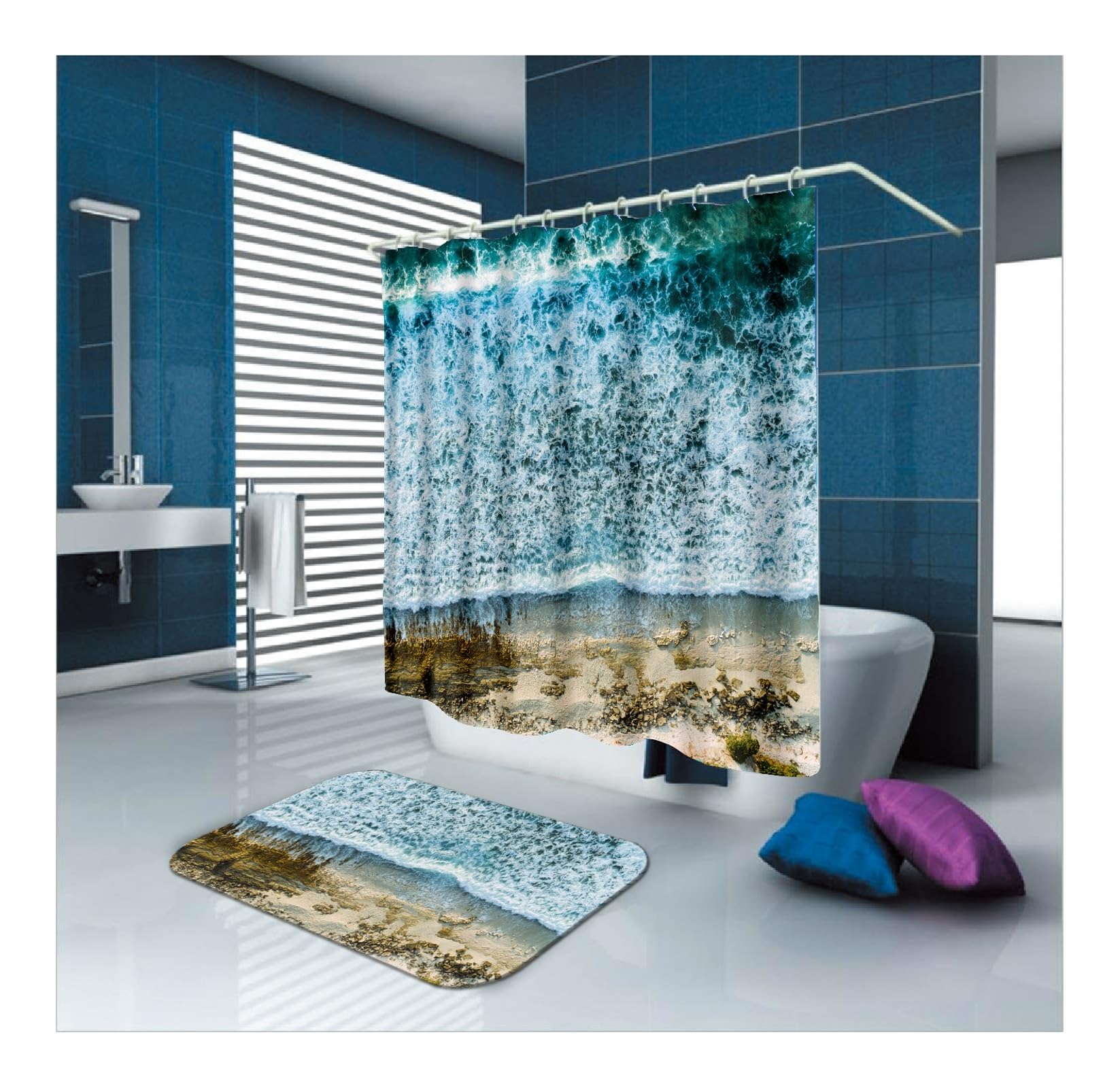 Rideau de douche en polyester 1,2x1,8m imperméable avec anneaux inclus