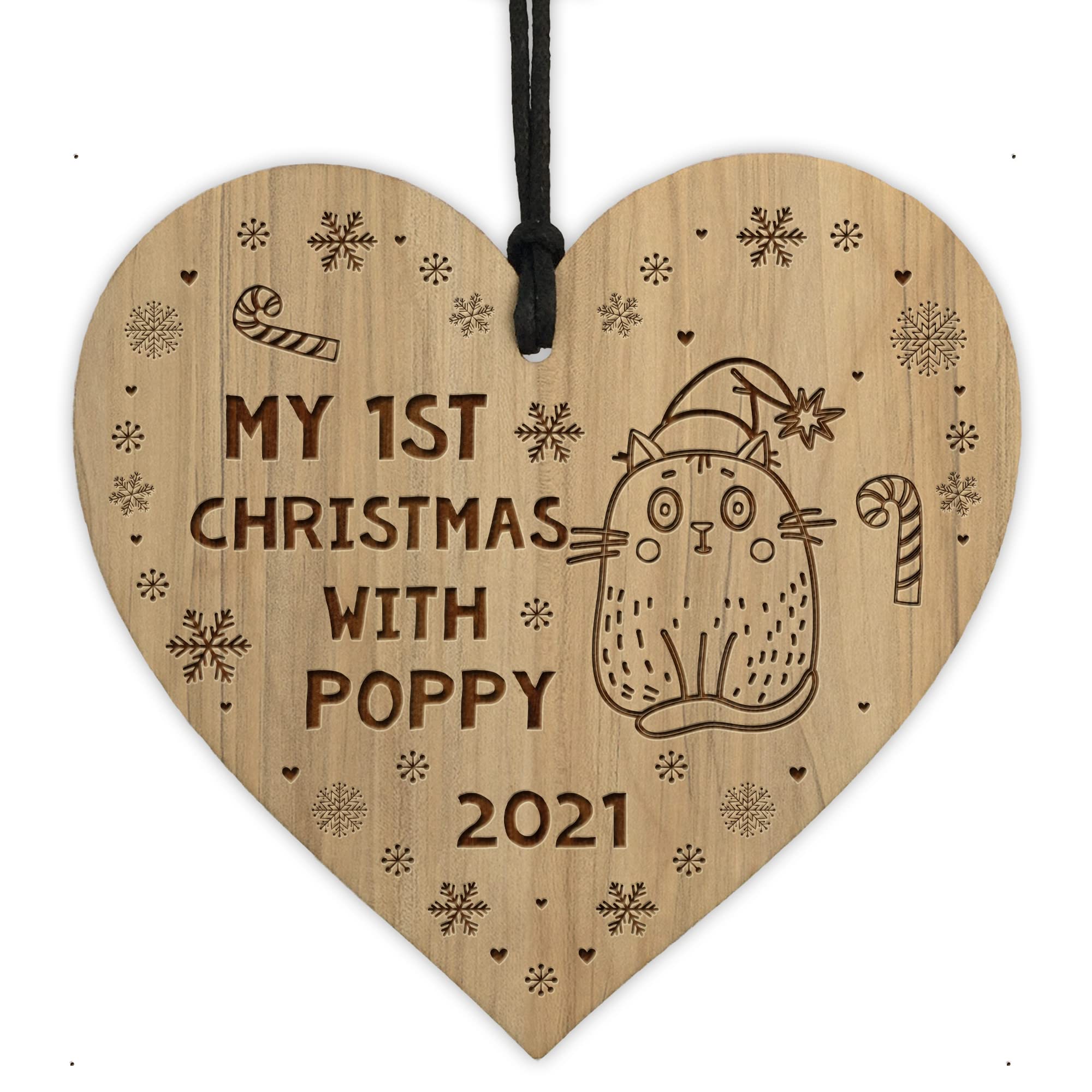Red Ocean 1st Christmas With Any Name Cat Kitten Personalised Wood Decoration Cat Gifts