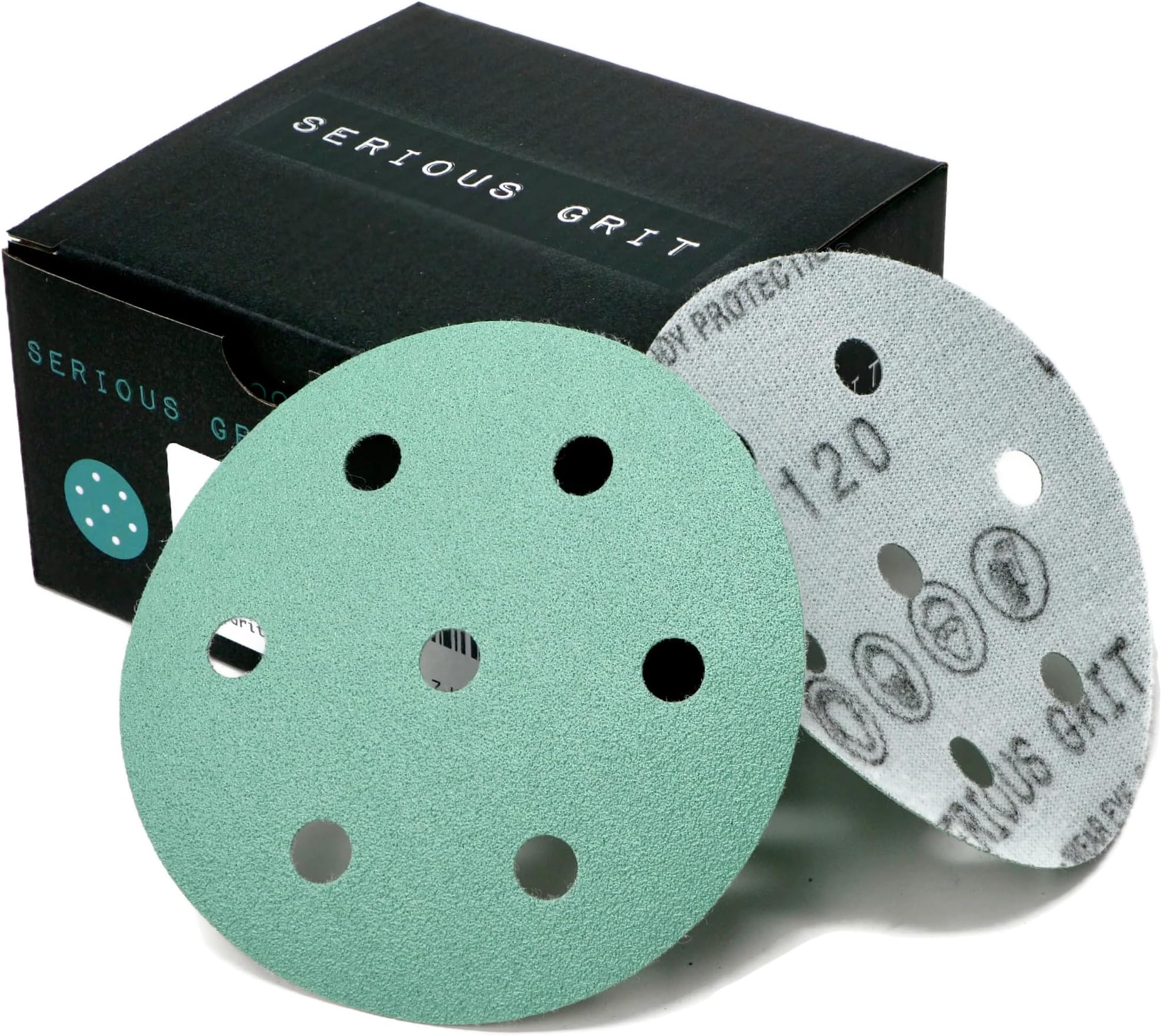3.5-Inch (90mm) 7-Hole 120 Grit Sanding Discs - Fits Festool Rotex RO 90 - Heavy-Duty Hook & Loop Film Discs - Sandpaper for Random Orbital Sanders - 50 Pack Box