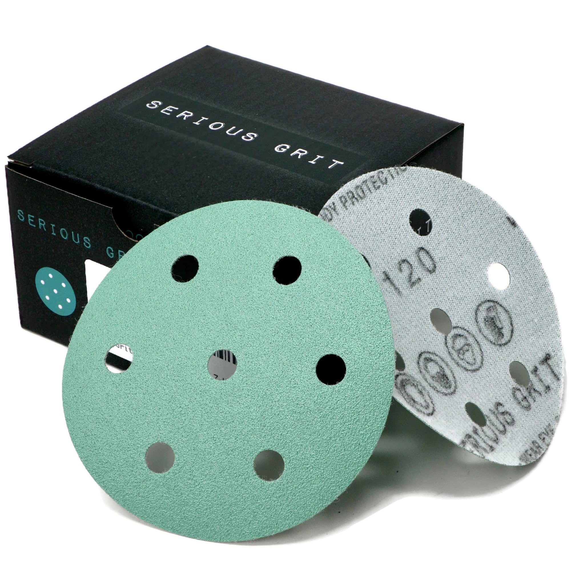 3.5-Inch (90mm) 7-Hole 120 Grit Sanding Discs - Fits Festool Rotex RO 90 - Heavy-Duty Hook & Loop Film Discs - Sandpaper for Random Orbital Sanders - 50 Pack Box