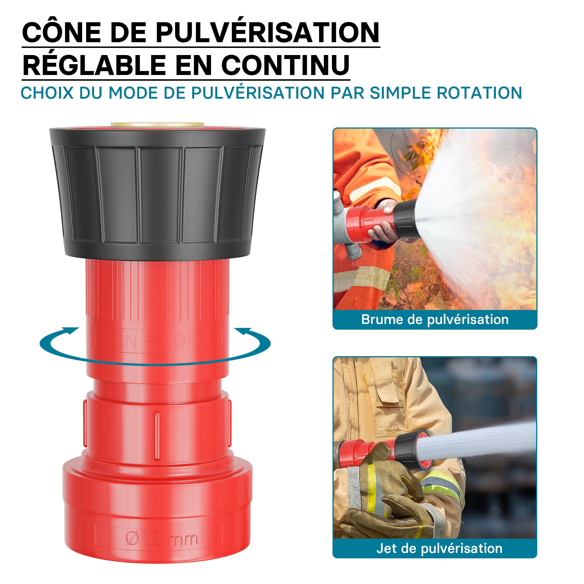 Wiltec Buse de lance d'incendie – 128 x 70 x 70 mm / 1,5" – 7 bar à 0-250 l/min, max. 300 l/min – Bec de tuyau d'incendie à petit jet – matériel de Lutte contre l'incendie Sapeurs pompiers, Chantiers